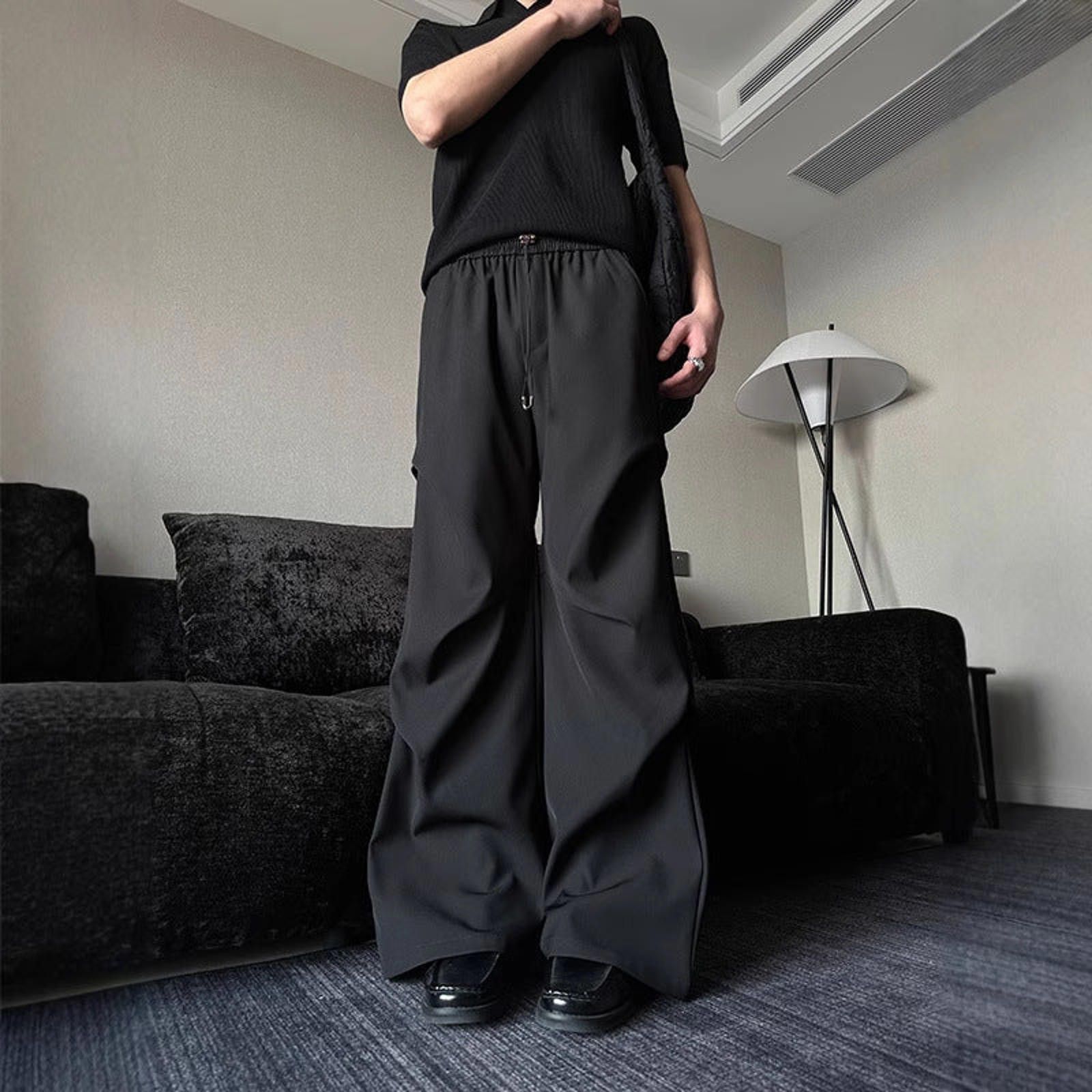 Japanese Brand Black Wide Leg Baggy Pants, Relaxed Fit Trousers Size US 32 / EU 48 - 2 Thumbnail