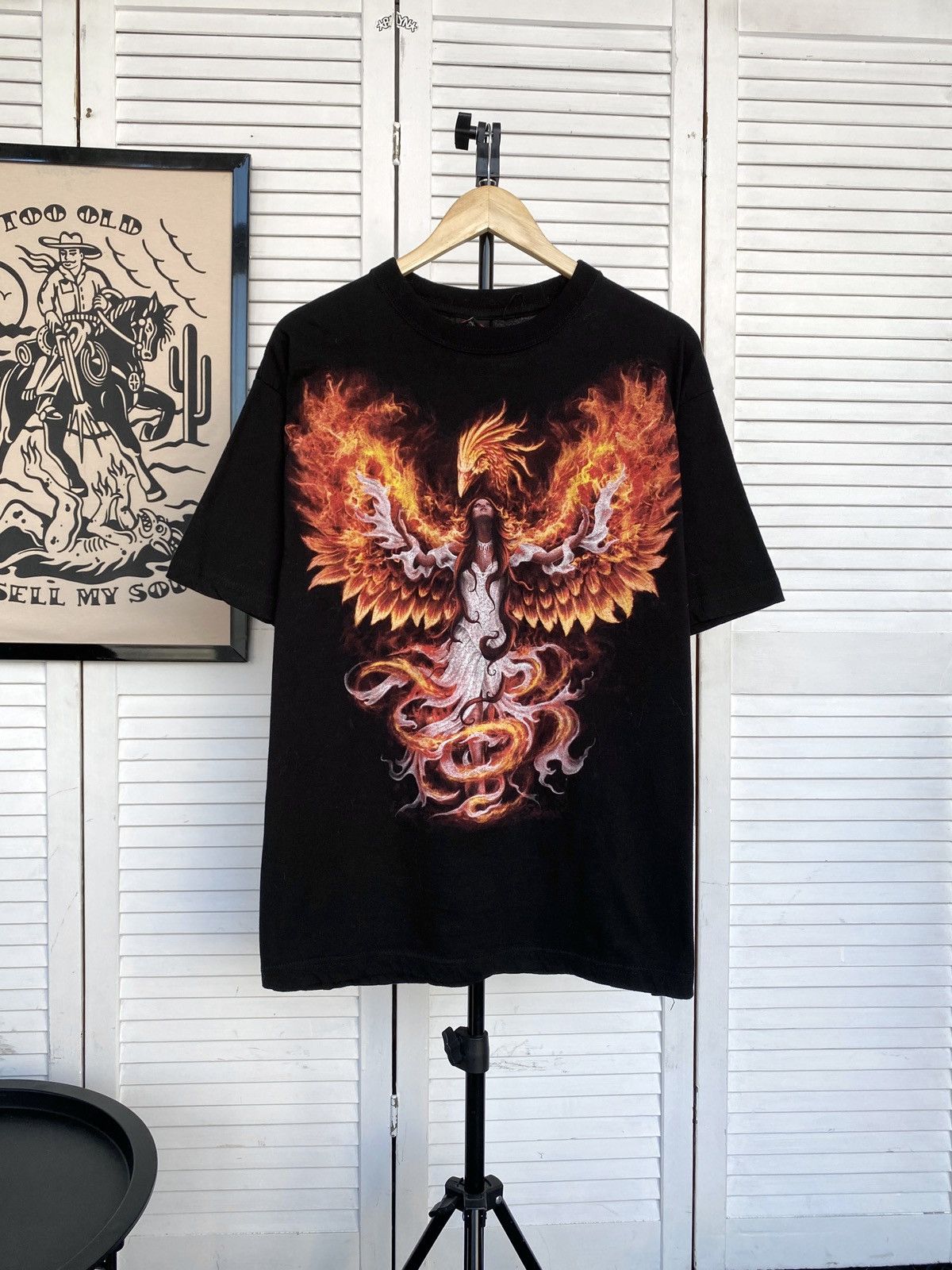 Band Tees × Vintage Vintage Spiral Phoenix Rising Woman Firebird Tee Shirt Black Size US XL / EU 56 / 4 - 3 Thumbnail