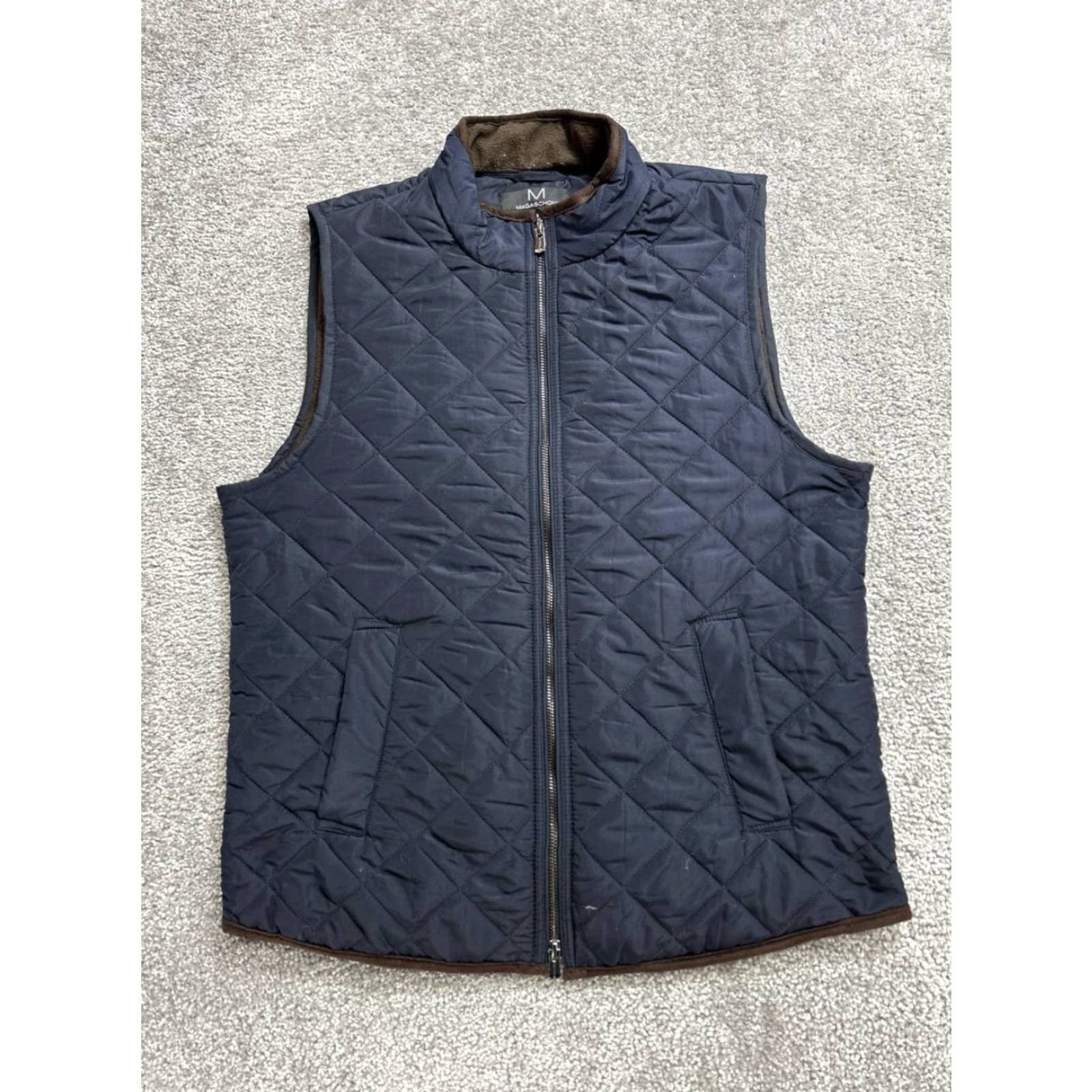 Vintage Magaschoni Quilted Vest Mens Small Blue Full Zip Mock Neck Thermal Insulation Size US S / EU 44-46 / 1 - 2 Thumbnail