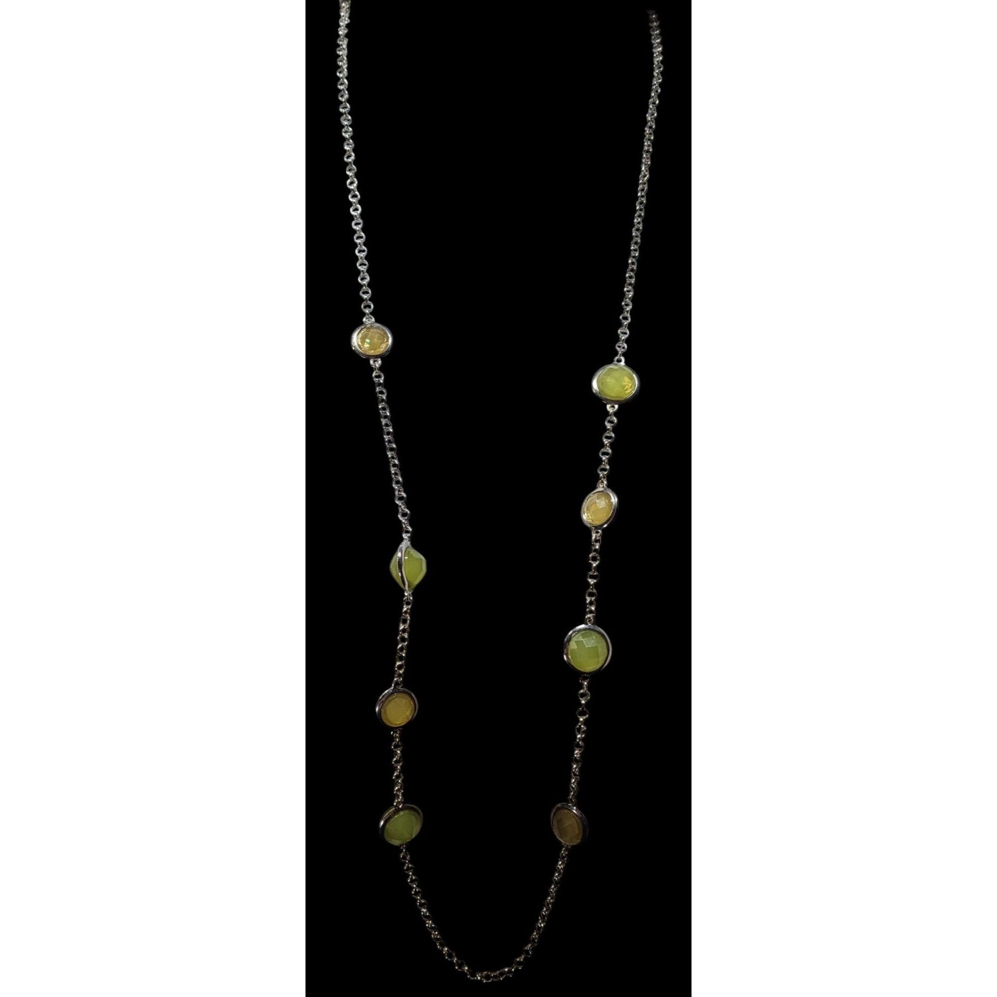 Loft Loft Green And Yellow Gemmed Station Necklace On Silver Tone Size ONE SIZE - 4 Thumbnail