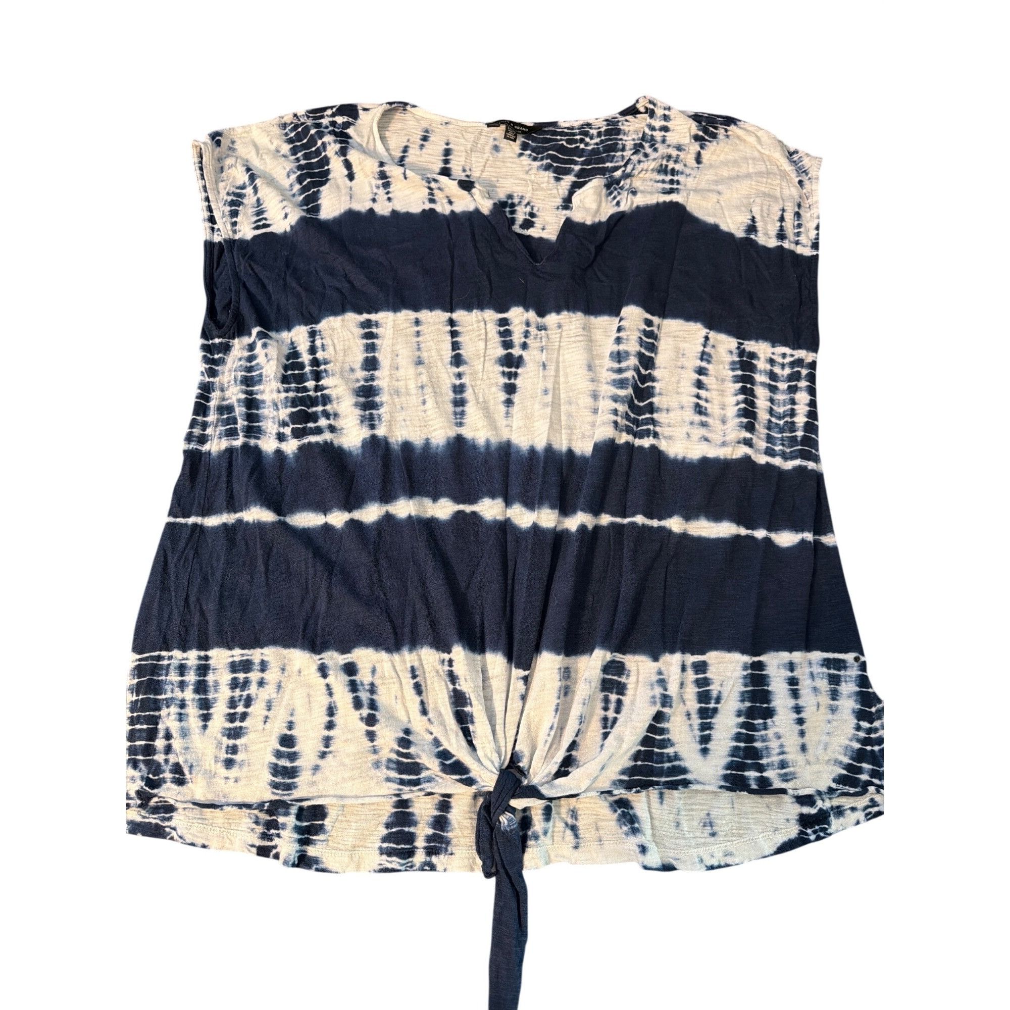 Lucky Brand Lucky Brand Tie Dye Split Neck Top Blue White Front Tie Cap Size XXL / US 16-18 / IT 52-54 - 1 Thumbnail