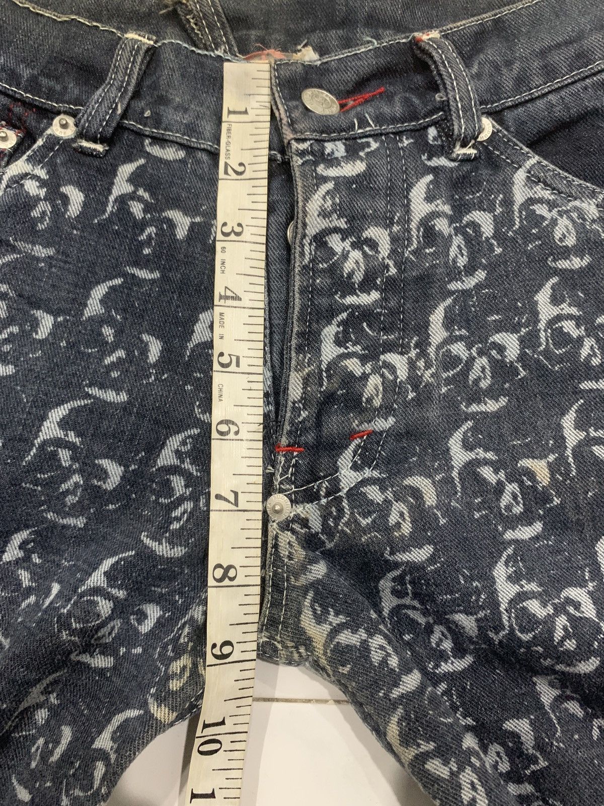 Japanese Brand Vintage Buddhist Punk Skull All Over Print Flared Jeans Size US 27 - 17 Thumbnail