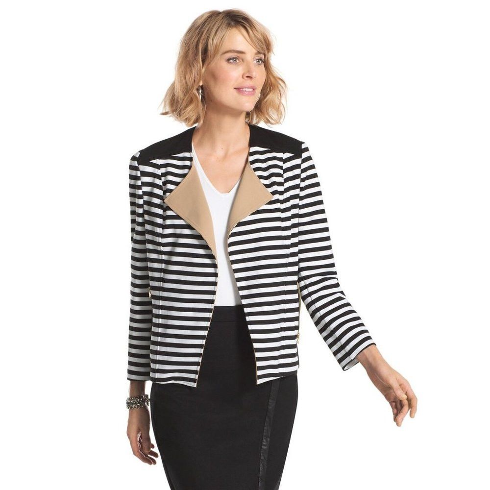 Chicos New Chico's Striped Blocked Moto Jacket Size 1 US M Size M / US 6-8 / IT 42-44 - 1 Thumbnail