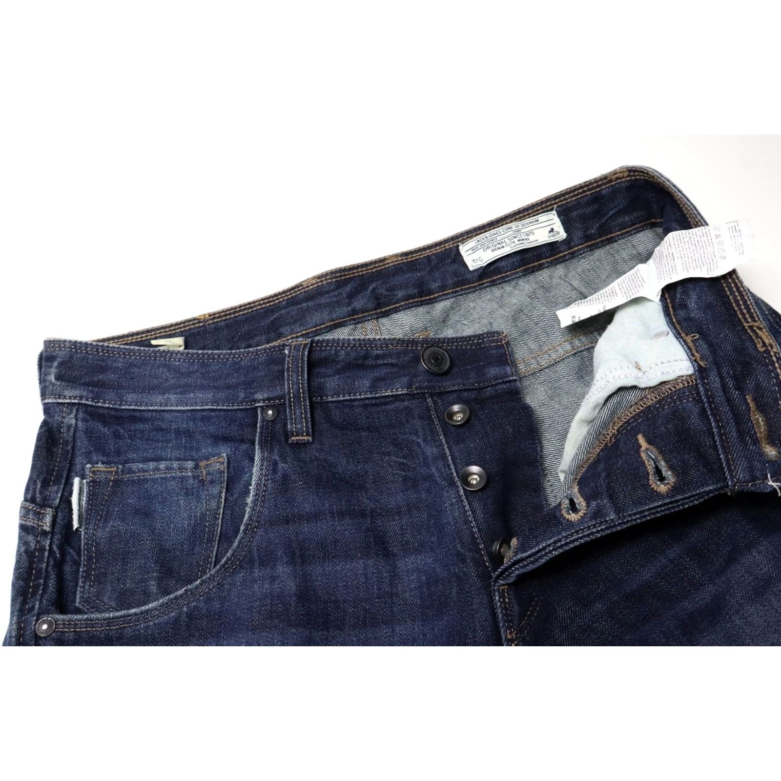 Jack & Jones JACK & JONES Stan Anti Fit Jeans Mens W31/L32 Faded Whiskers Button Fly Blue - Slim Denim - Buy Now Size US 31 - 4 Thumbnail