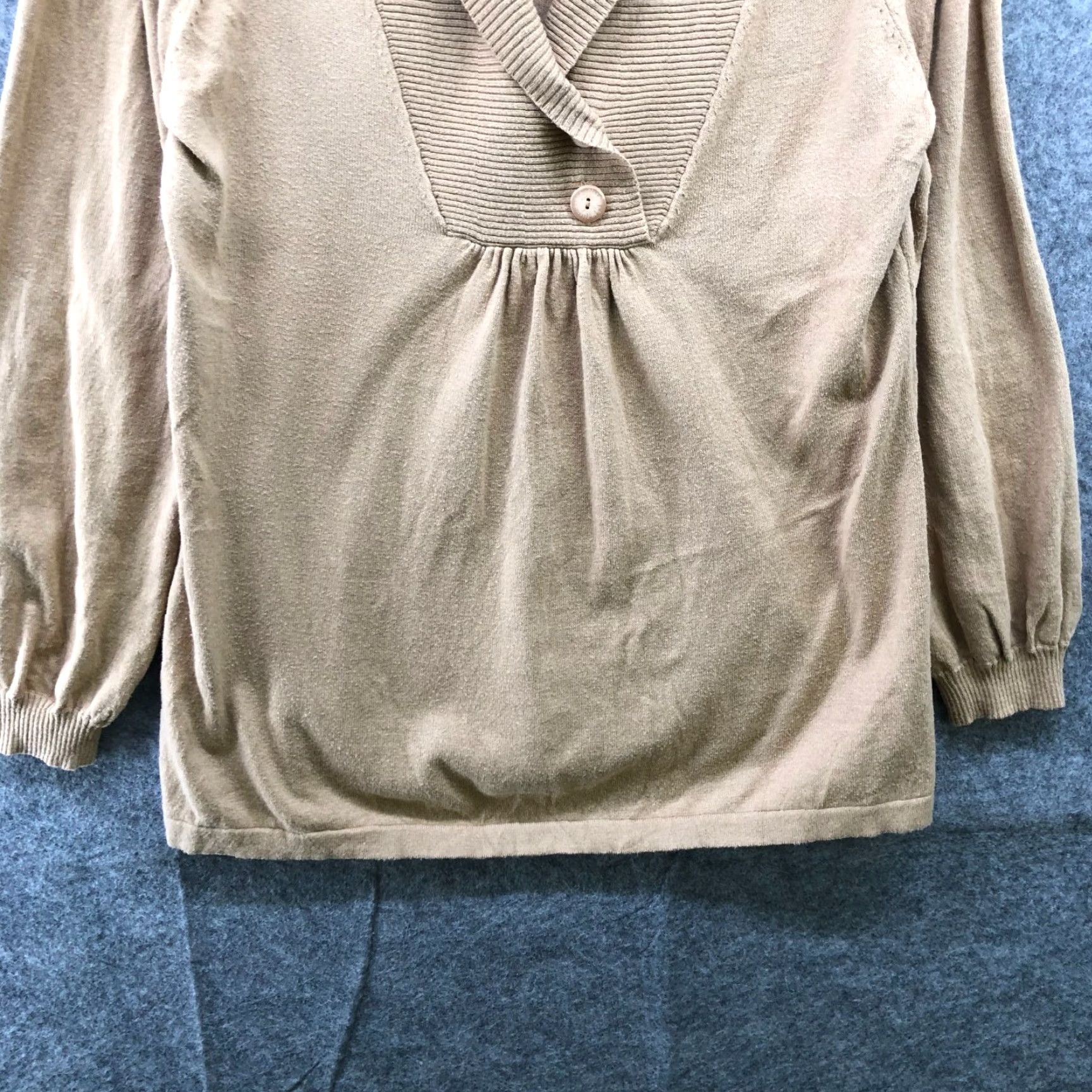 Vintage Monroe & Main Womens Sweater Pullover Tan Cotton Cashmere Shawl Collar Size L Pullover Size L / US 10 / IT 46 - 4 Thumbnail