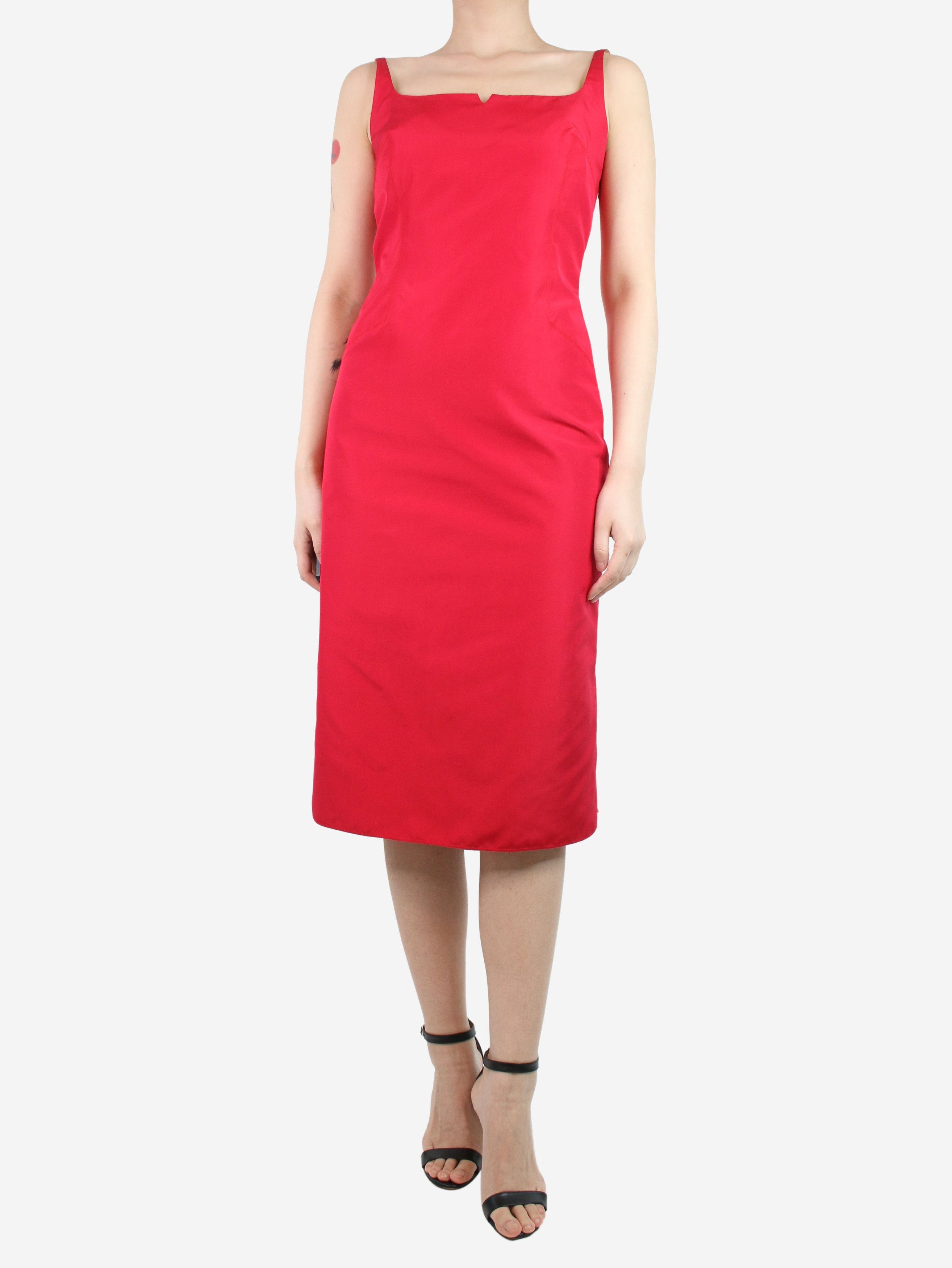 image of Marc Jacobs Red Sleeveless Tonal Stitch Silk Midi Dress - Size Uk 10, Women's