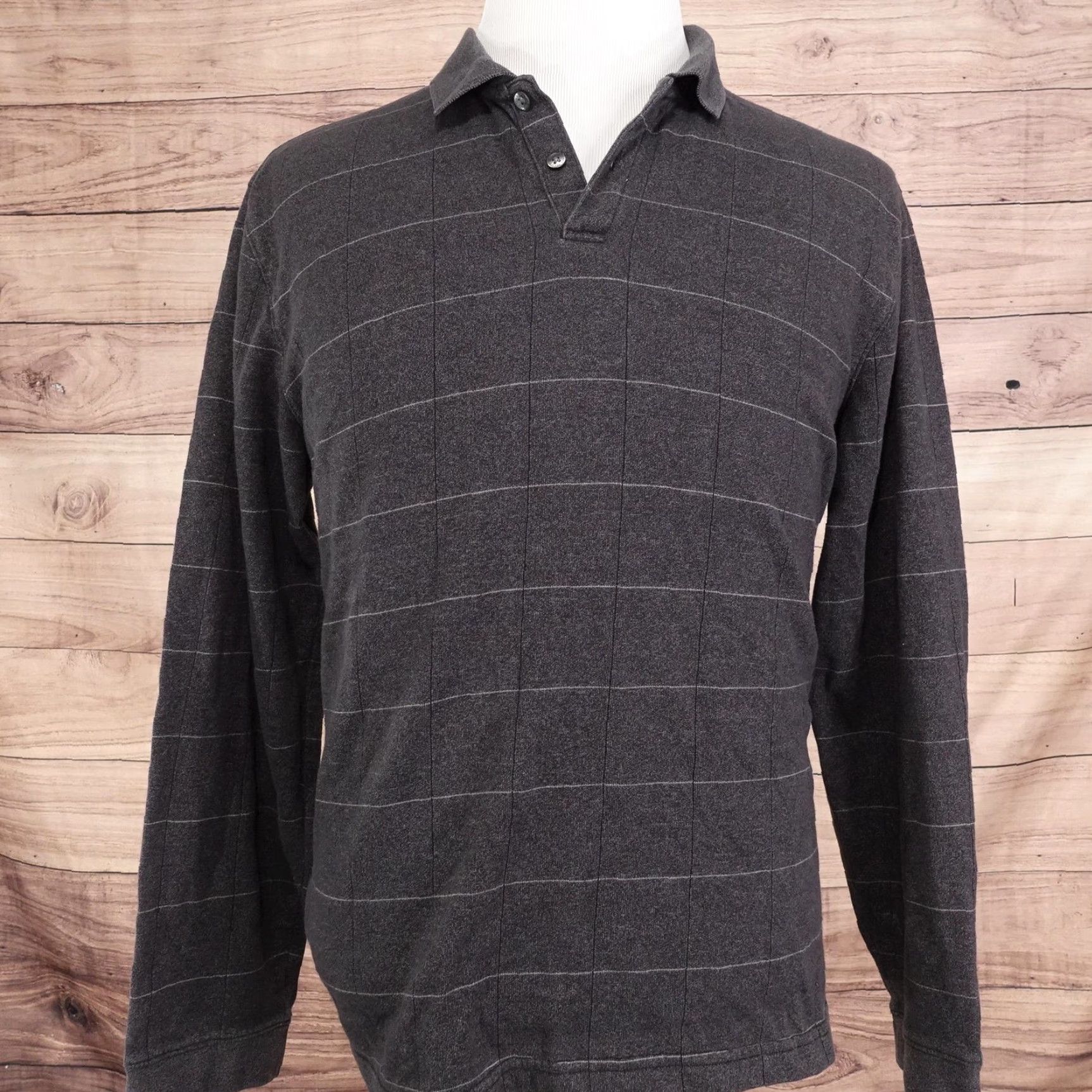 Van Heusen Van Heusen Shirt Mens XL Gray Long Sleeve Knit Polo Casual Stripe Pullover Size US XL / EU 56 / 4 - 3 Thumbnail