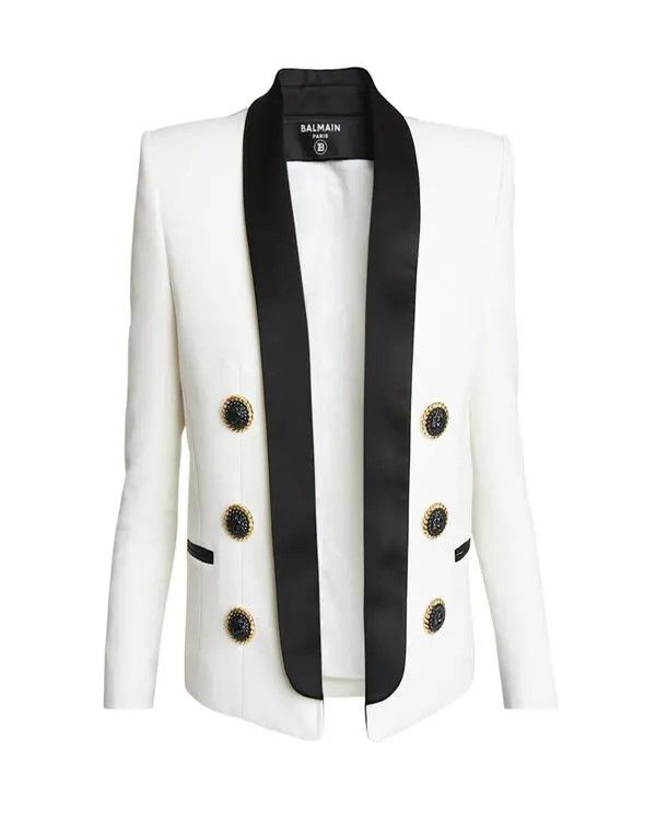 Balmain o1s1wg110825 6 Button Satin Collar Jacket in White Size S / US 4 / IT 40 - 1 Thumbnail