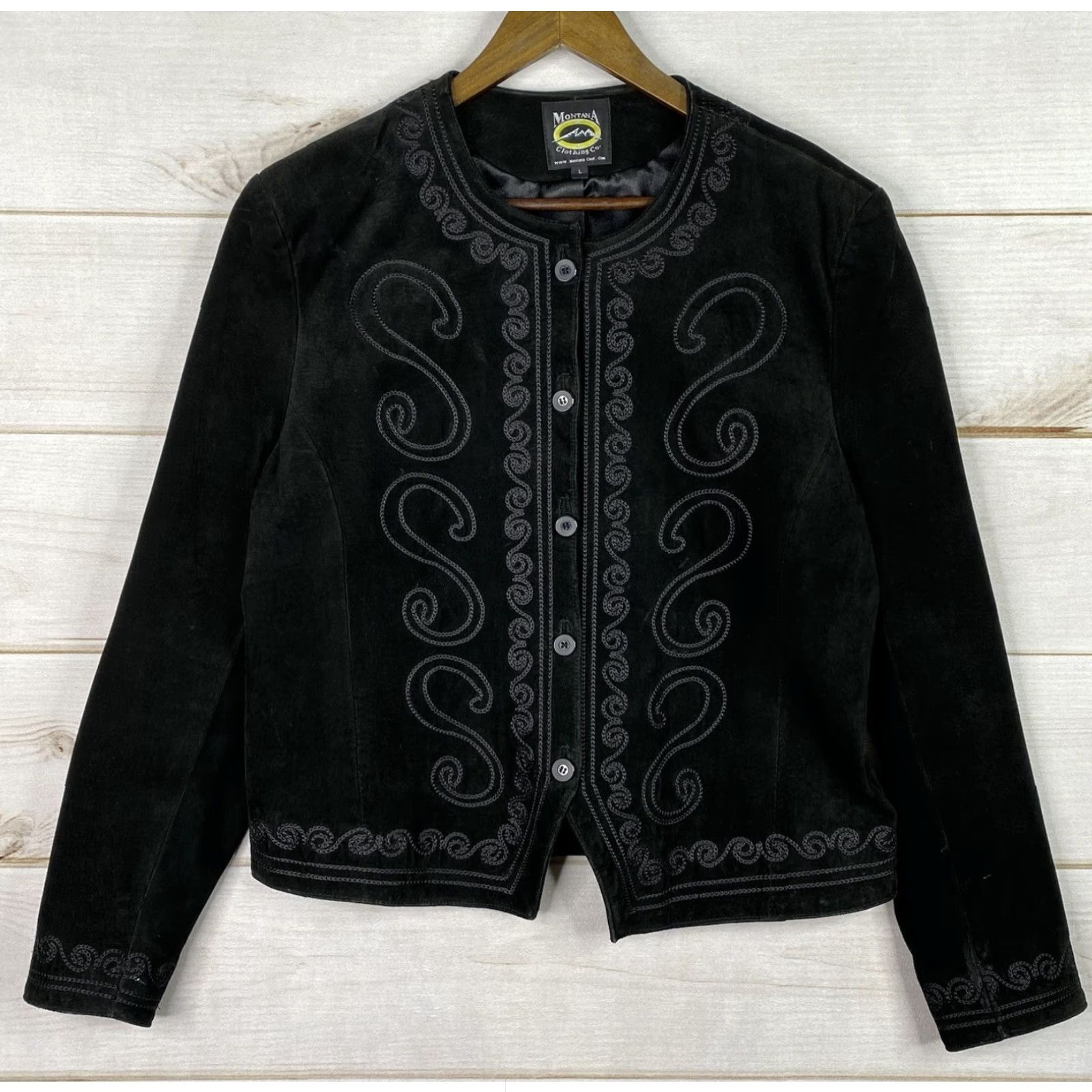 Vintage Montana Co Leather Jacket Womens L Black Embroidered Button Up Lined Western Jacket Mens Womens Girls Size L / US 10 / IT 46 - 2 Thumbnail