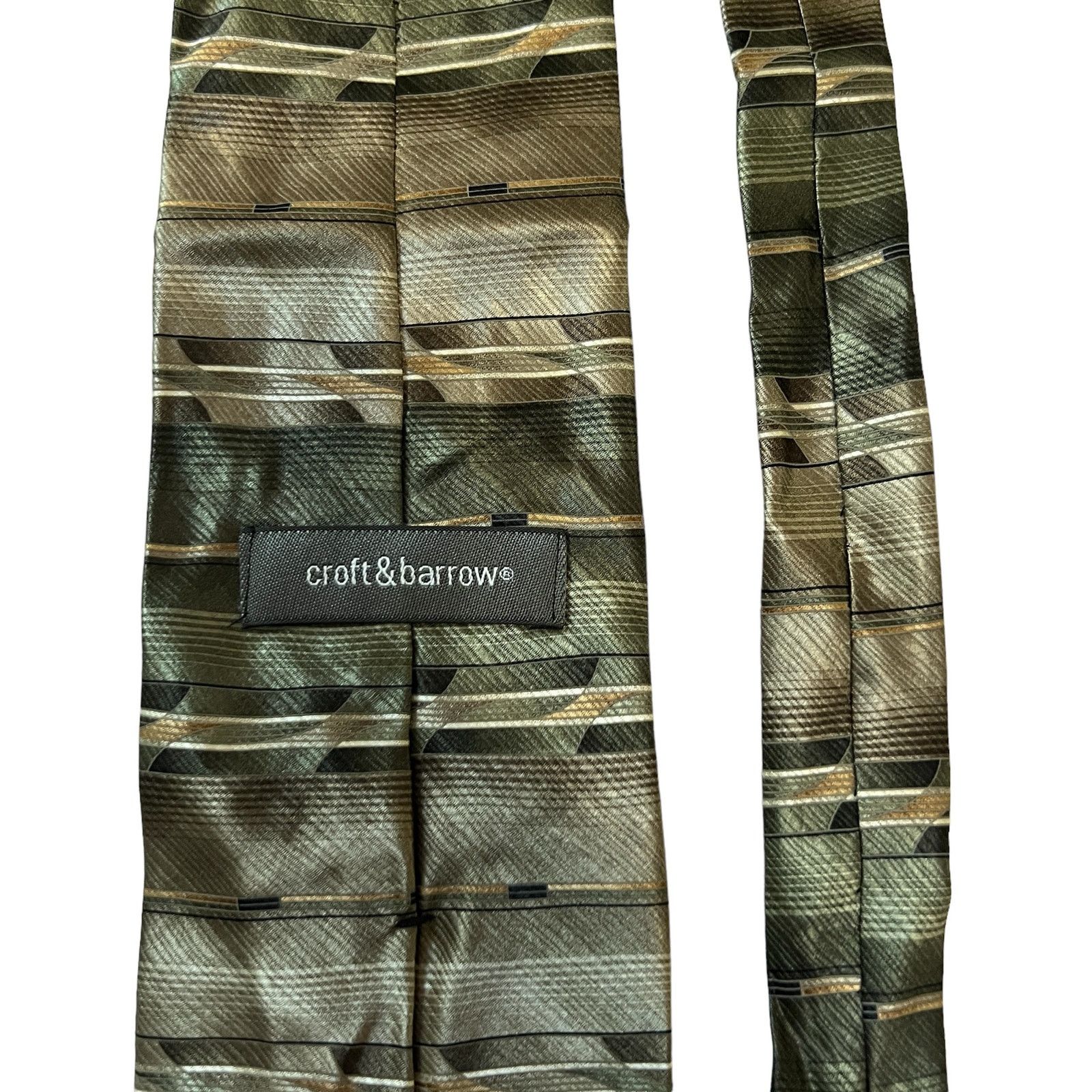 Croft & Barrow Croft & Barrow Green Tan Abstract Monochromatic Stripe Tie Size ONE SIZE - 5 Thumbnail
