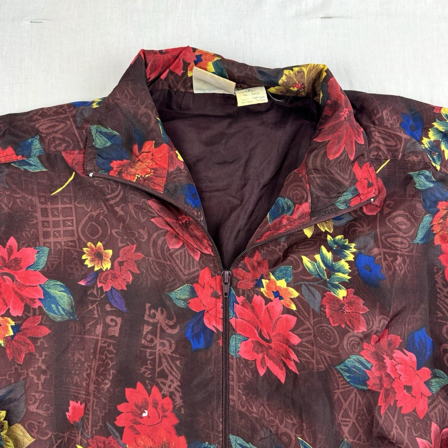 Vintage VINTAGE Kaktus Floral Windbreaker Jacket Womens XL Red 1980s Collar Full Zip 90s Retro Flower Windbreaker Jacket Womens XL Red Kaktus Size XL / US 12-14 / IT 48-50 - 2 Thumbnail