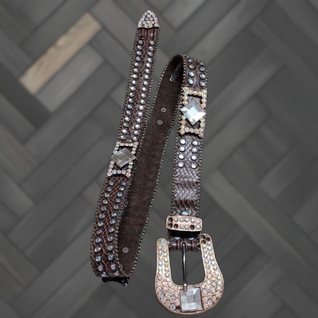 Vintage VINTAGE NOCONA belt Western Studded Rhinestone 38 Brown Leather Cowboys Rodeo Belt Mens Size 38 - 1 Thumbnail