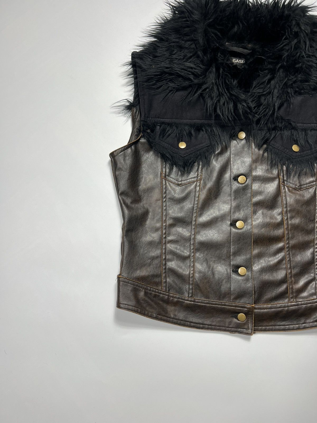 Hysteric Glamour Rare Y2K Leather Vest With Fur Collar Hood Hype Size L / US 10 / IT 46 - 2 Thumbnail