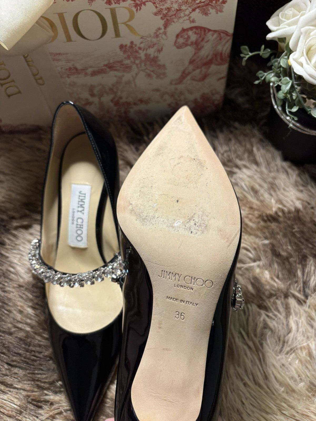 Jimmy Choo Bing 65 / black polish with gemstones