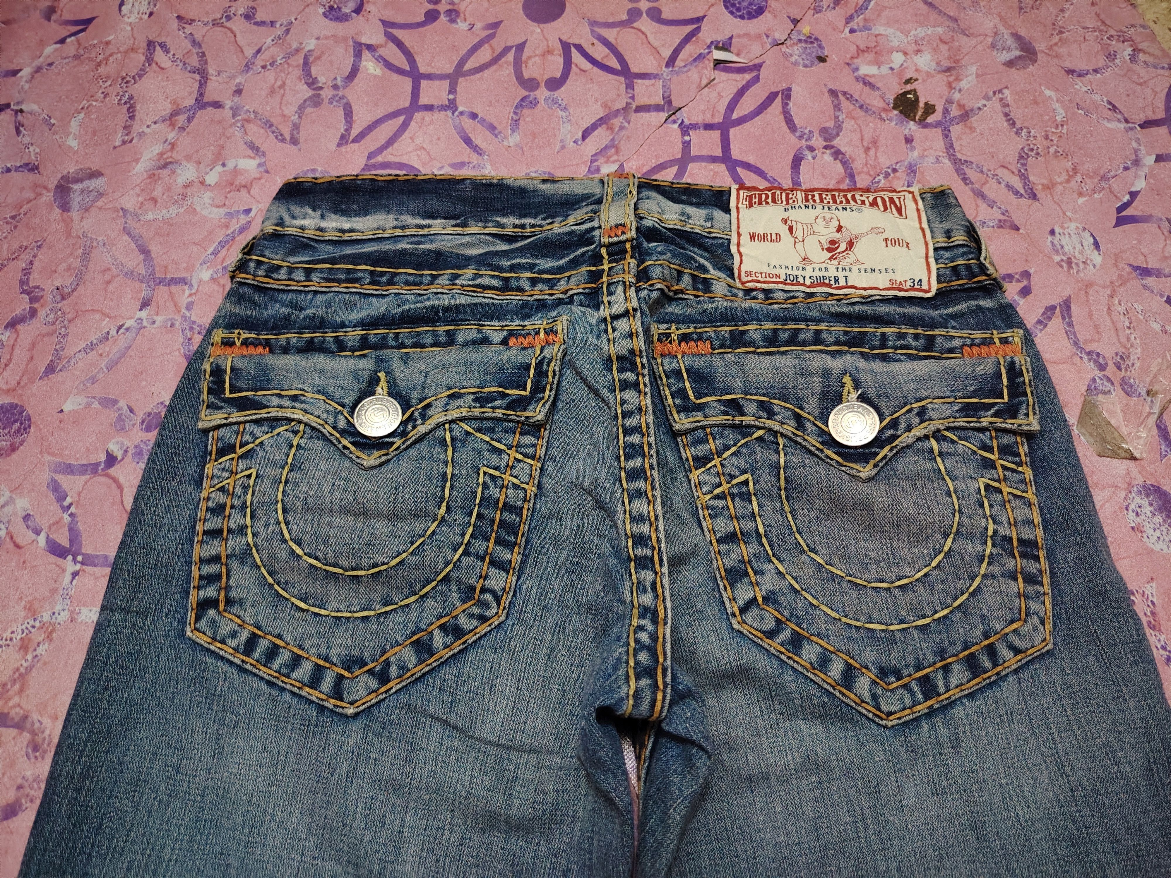 True Religion True Religion Jeans Orange Stitch Joey Super T Denim Flared Size US 31 - 19 Thumbnail