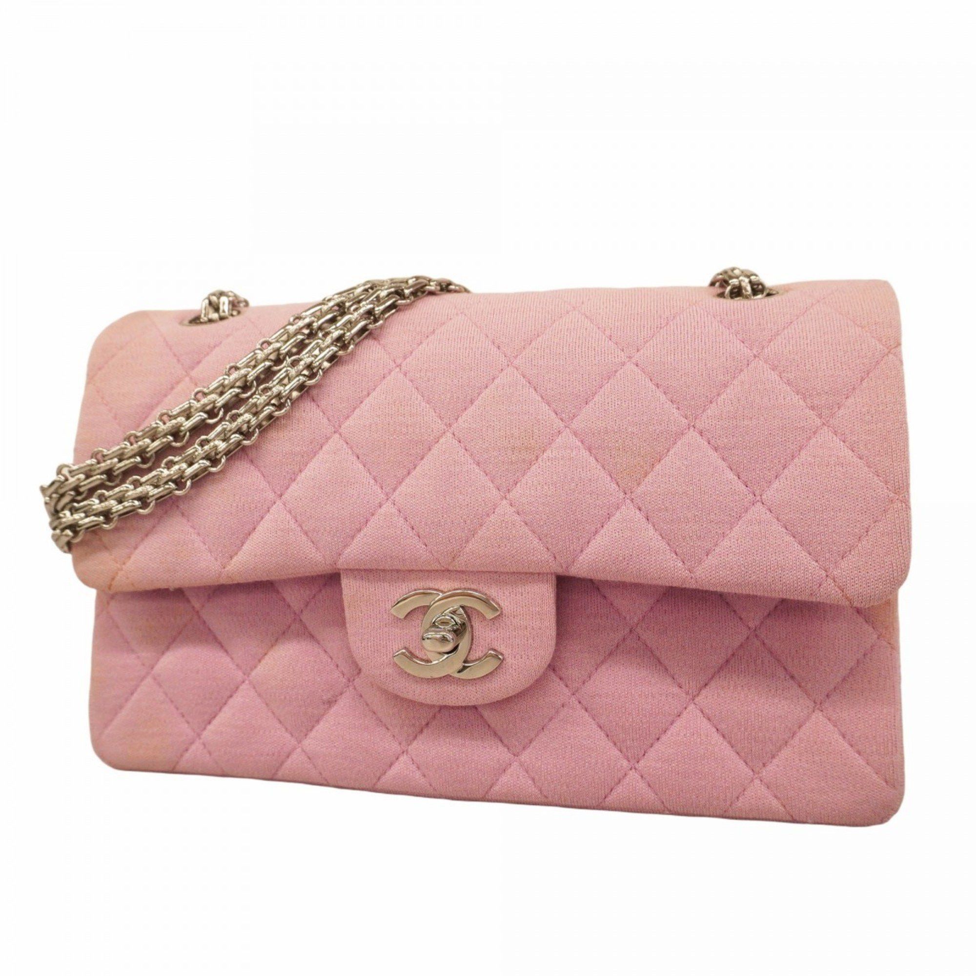Chanel Shoulder Bag Matelasse W Flap Chain Cotton Pink Women's