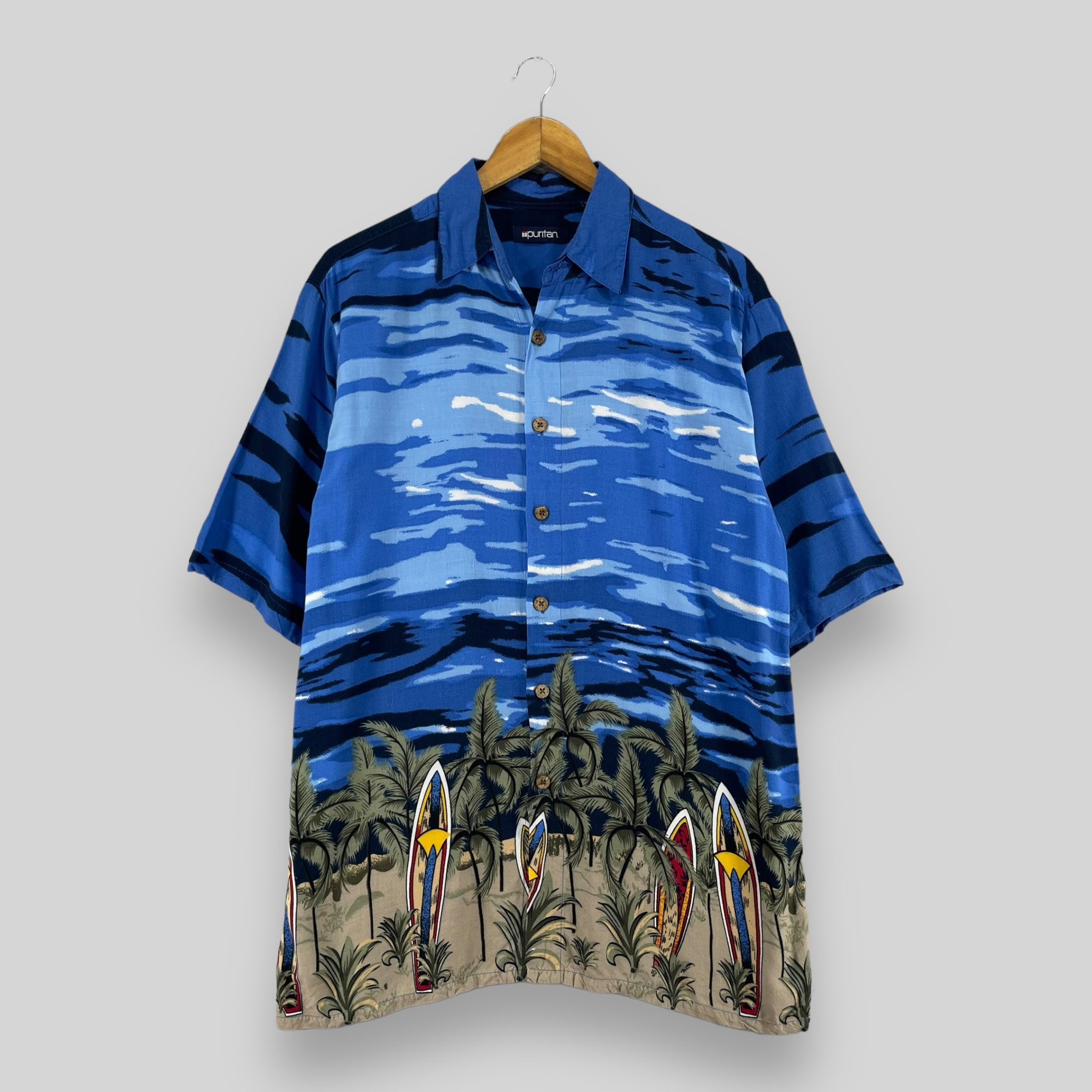 Japanese Brand × Vintage PURITAN Hawaiian Island Beach Surfing Motive Rayon Shirt Size US M / EU 48-50 / 2 - 1 Thumbnail