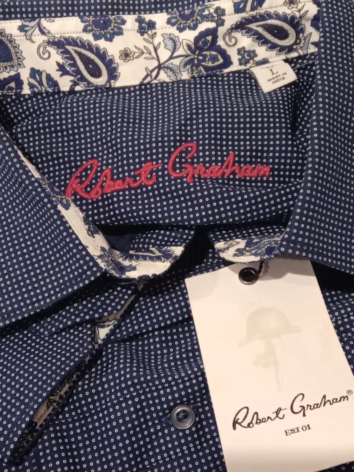 Robert Graham NWT Robert Graham McCall Navy Blue, Polka Dot Shirt Size L Size US L / EU 52-54 / 3 - 1 Thumbnail