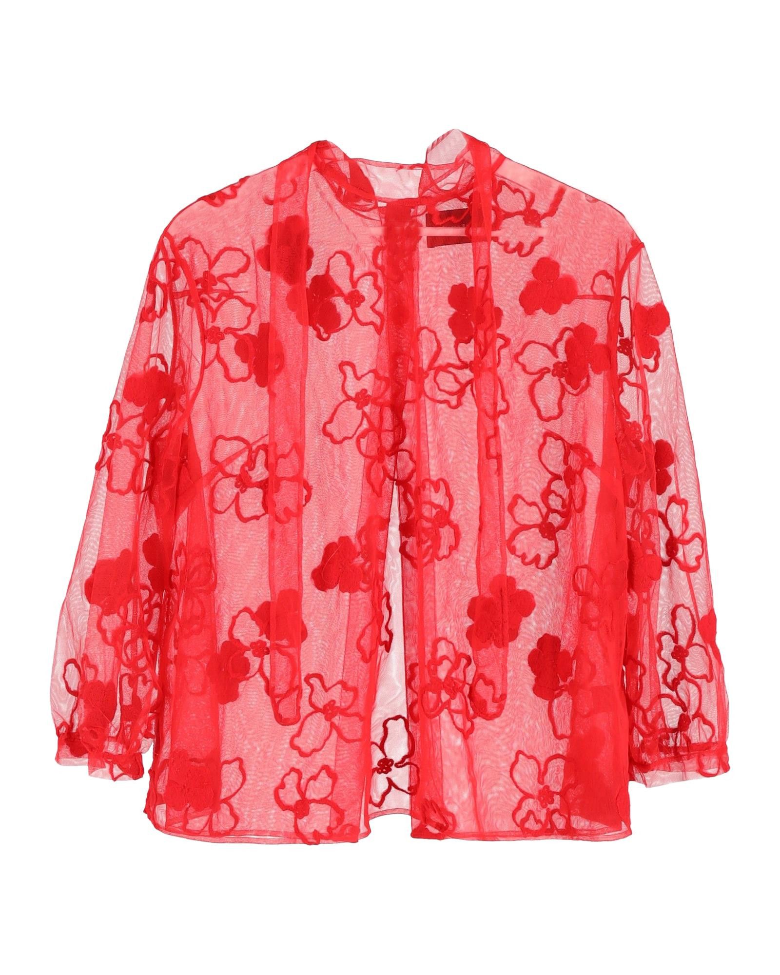 image of Simone Rocha Embroidered Tulle Blouse With Floral Motif In Striking Red, Women's (Size Large)