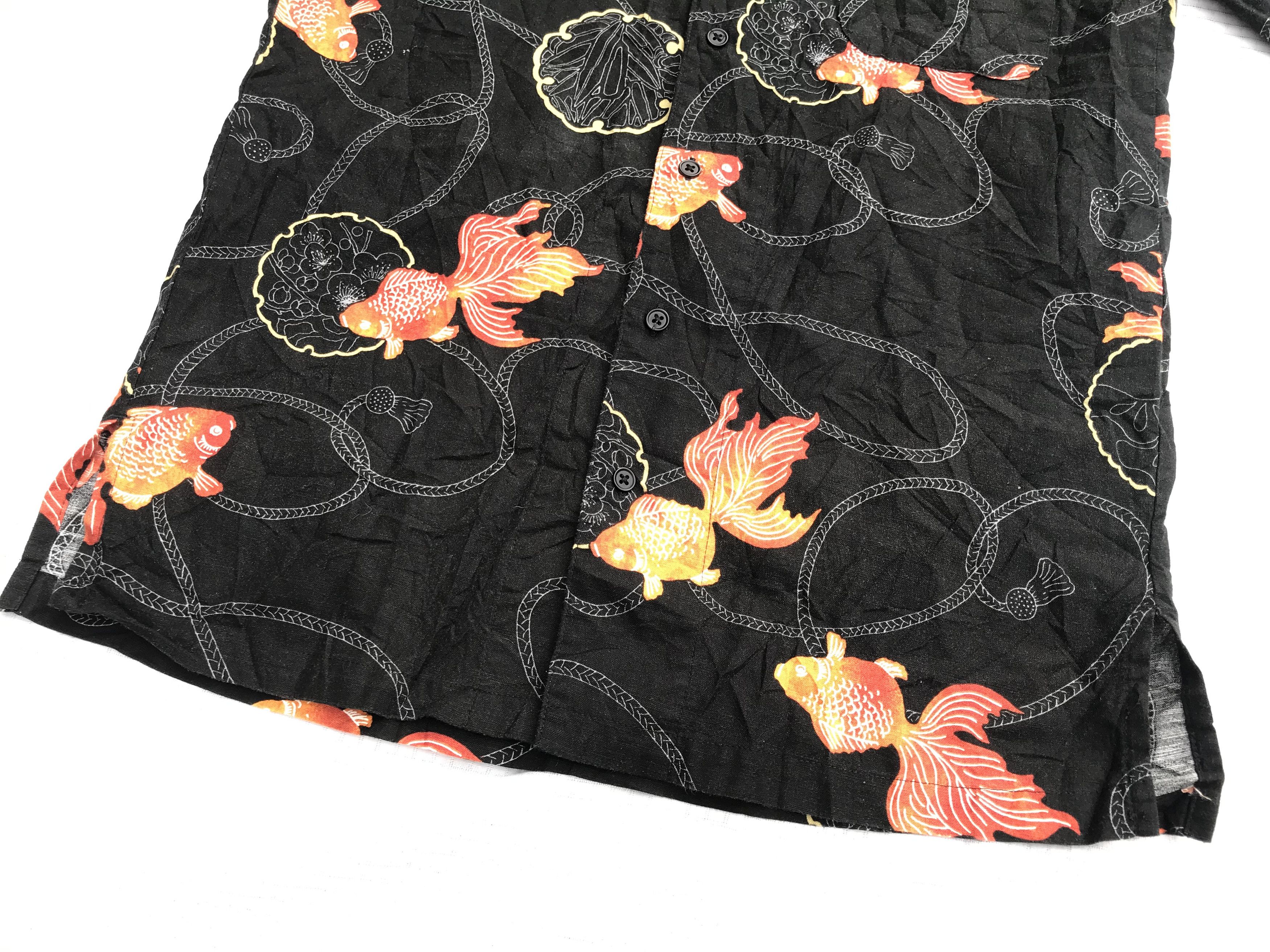 Japanese Brand (S108) Arbe Chitose Gold Fish 3/4 Sleeve Black V Neck Shirt Size US S / EU 44-46 / 1 - 4 Thumbnail