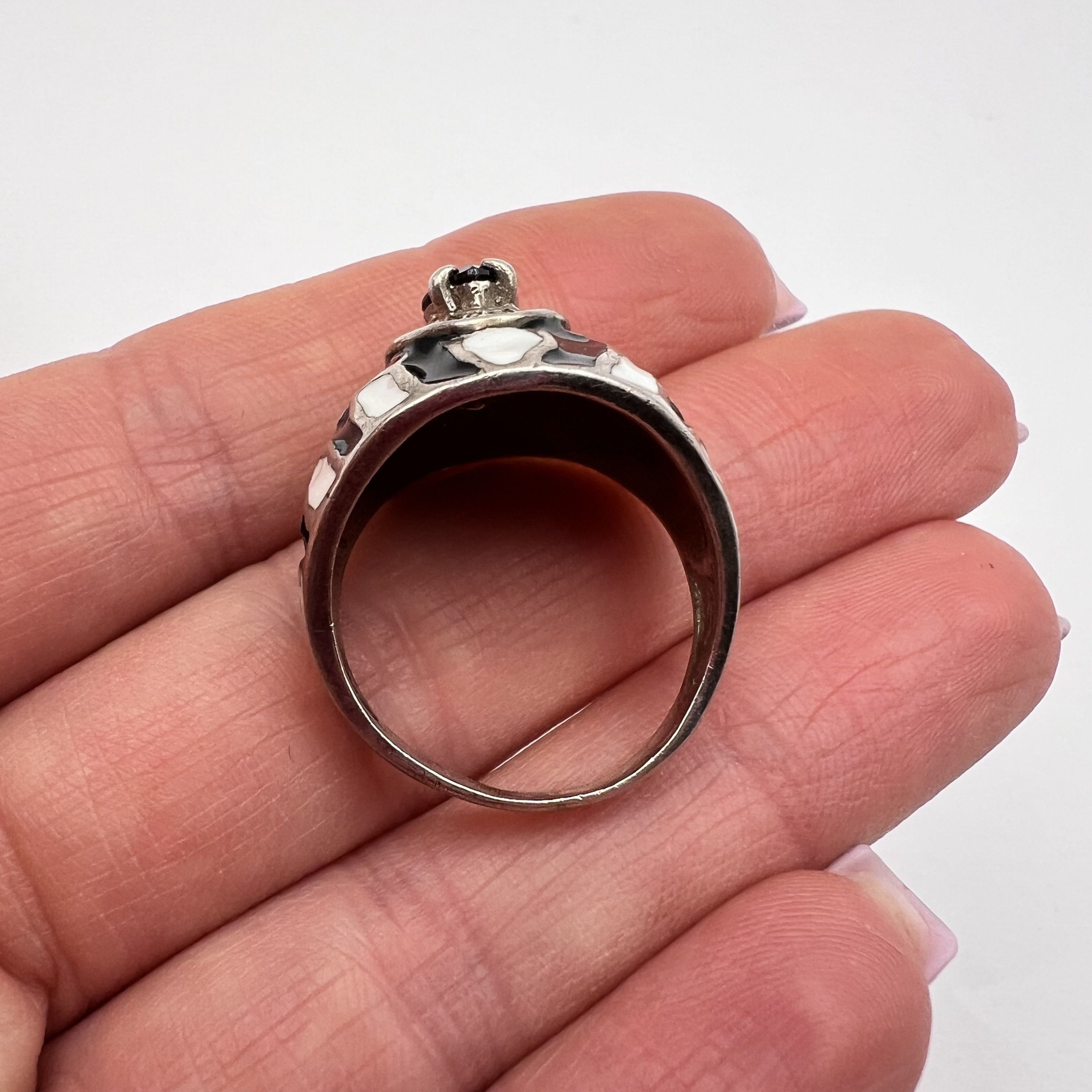 Vintage Vintage Ring Sterling Silver 925 Stone Cyanite Enamel S 9U Size ONE SIZE - 2 Thumbnail