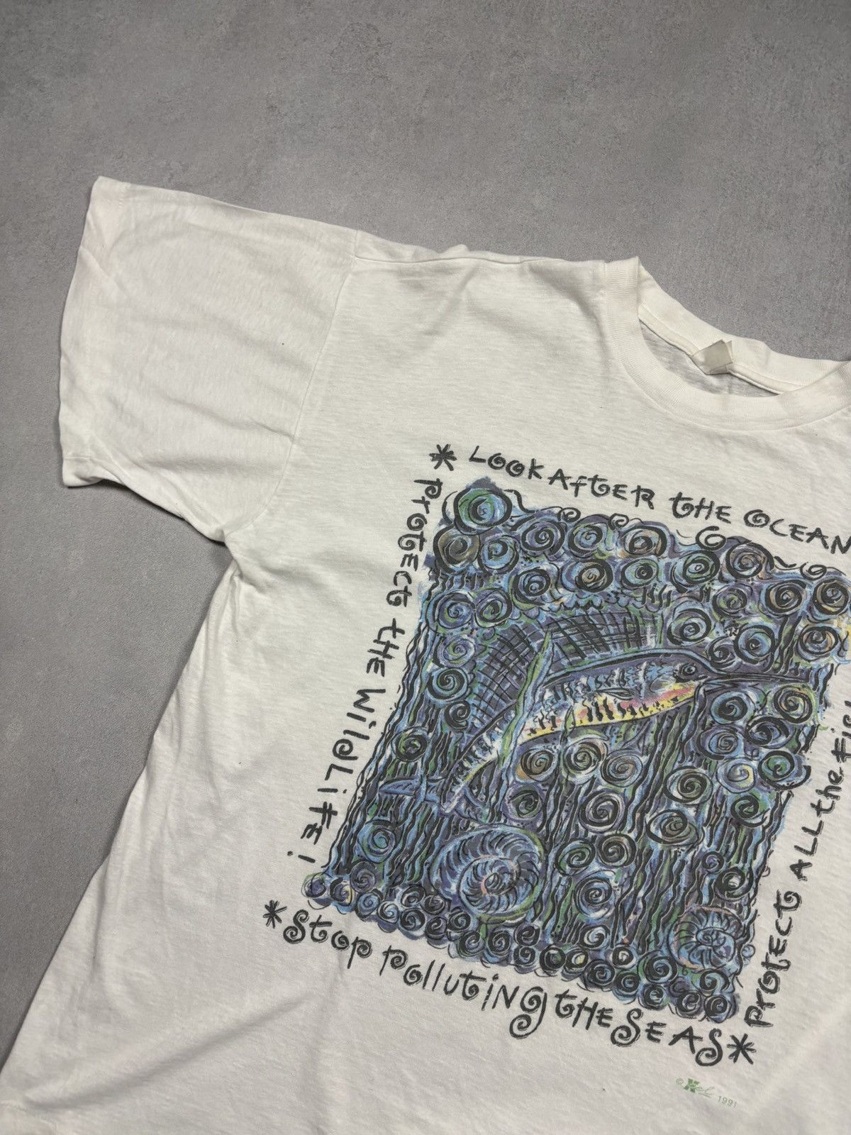 Vintage Vintage 1991 Ocean Environmental Art T-Shirt Stop Polluting Size US XL / EU 56 / 4 - 3 Thumbnail