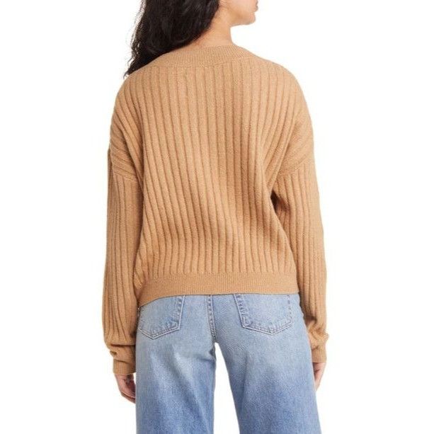 Other OPEN EDIT V-neck Rib Sweater In Tan Cartouche, Sz. XL Size XL / US 12-14 / IT 48-50 - 2 Thumbnail
