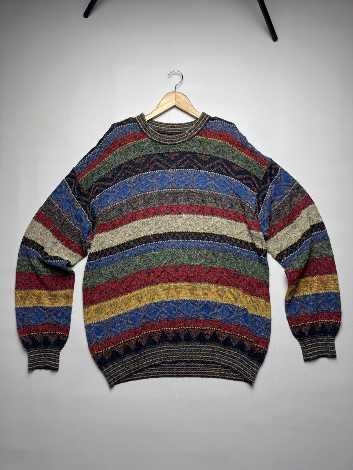 Japanese Brand Vintage 90s Italian Geometric Knit Sweater - Multi-pattern Size US L / EU 52-54 / 3 - 4 Thumbnail