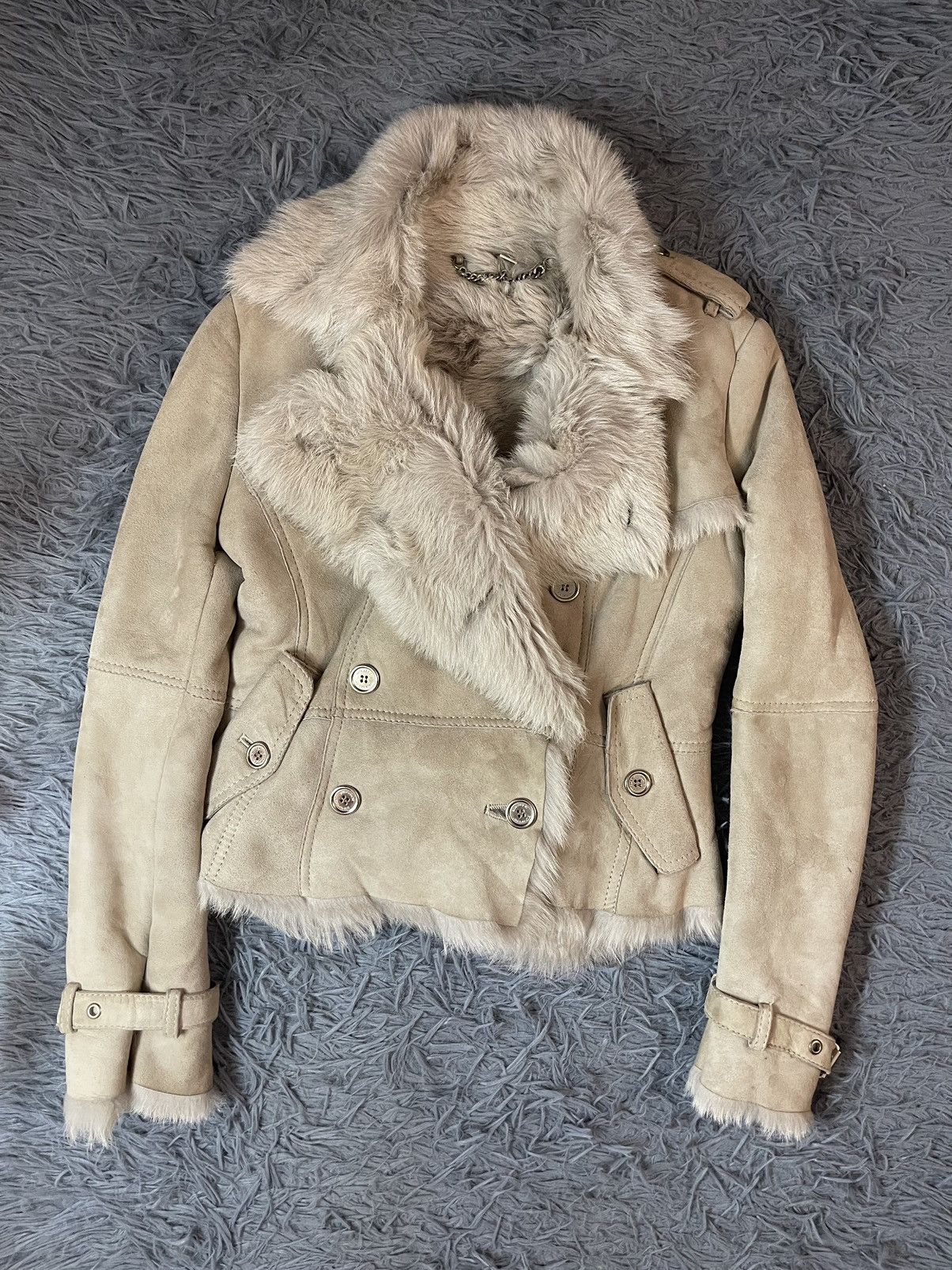 Burberry real fur + Leather fuzzy shearling biker jacket