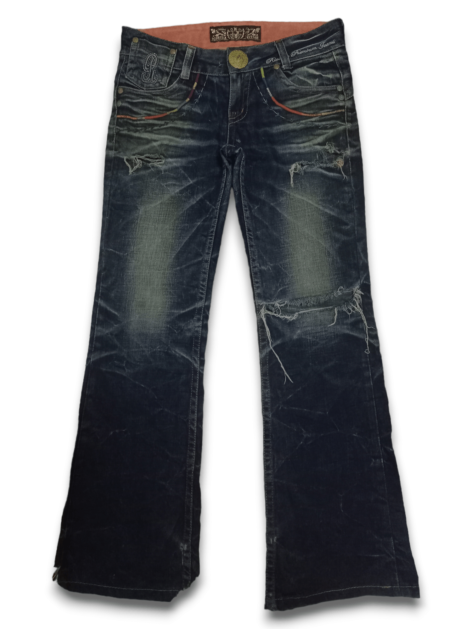 Japanese Brand Vintage Japanese Embroidered Buckle Back Flare Jeans Size US 32 / EU 48 - 3 Thumbnail