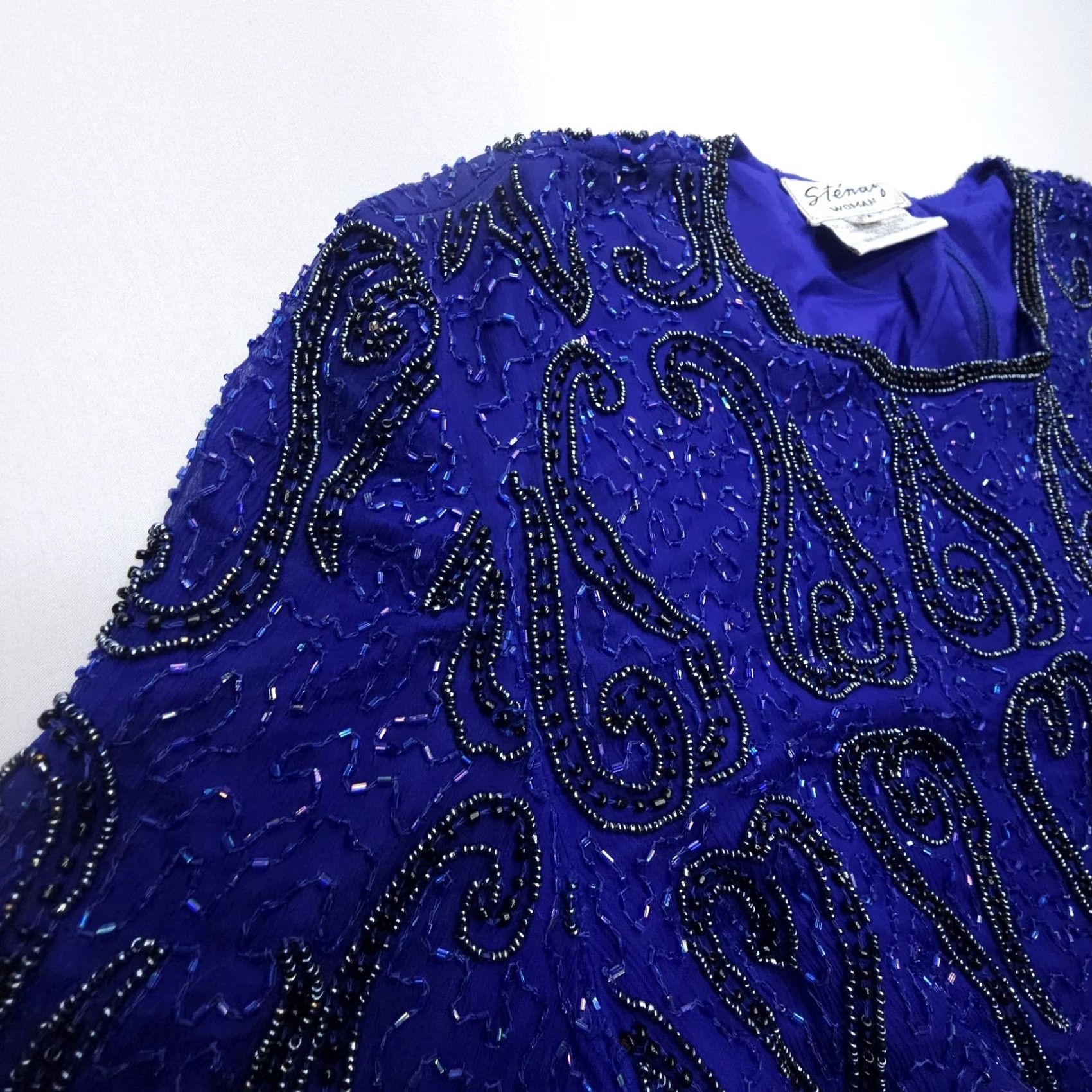 Vintage VINTAGE Stenay Silk Jacket Beaded Lined Paisley 1X Blue Black Short Sleeve Zip Womens Jacket Size XL / US 12-14 / IT 48-50 - 5 Thumbnail