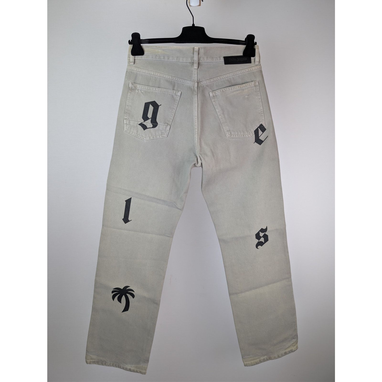 Palm Angels o1rshd1 Bull Logo Patch 5 Pockets Denim Pants in Light Beige Size US 29 - 12 Thumbnail