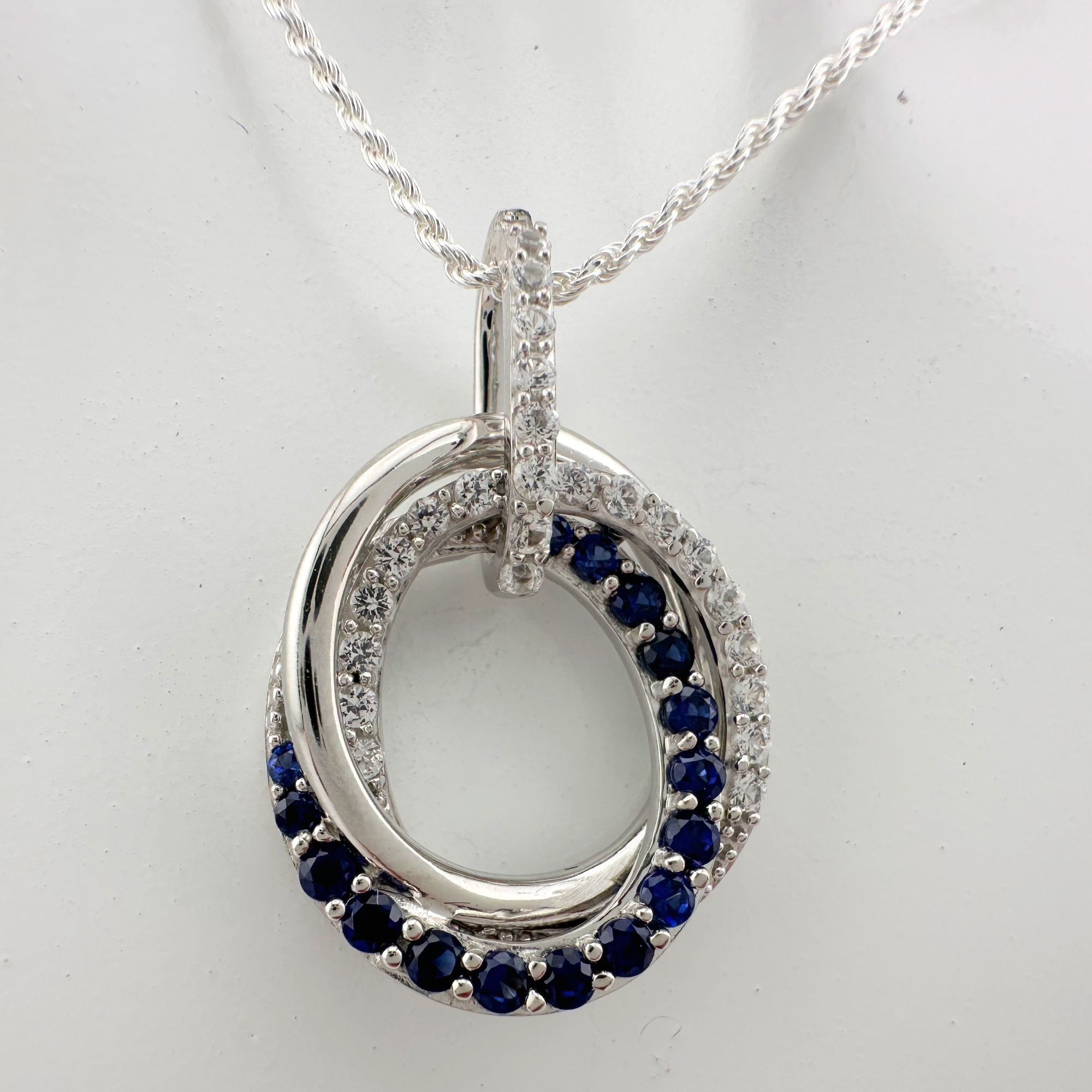 Other Blue and White Sapphire (Lab Created) Interlocking Loops Pen Size ONE SIZE - 4 Thumbnail