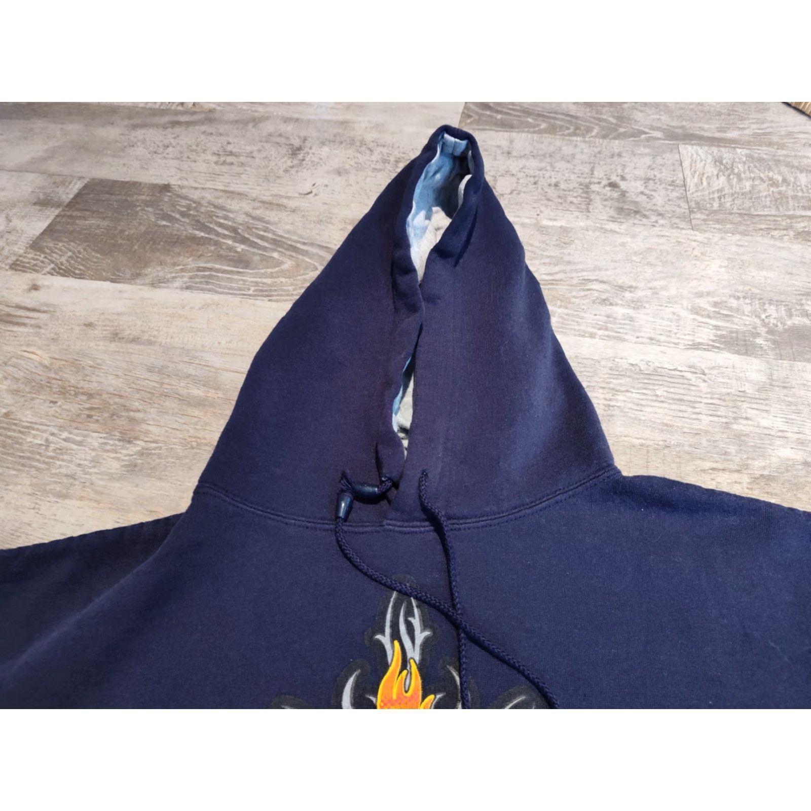 Vintage VINTAGE No Boundaries Mens Hoodie Grunge Skull Flames Rose Blue XL Regular Hoodie Size US XL / EU 56 / 4 - 6 Thumbnail