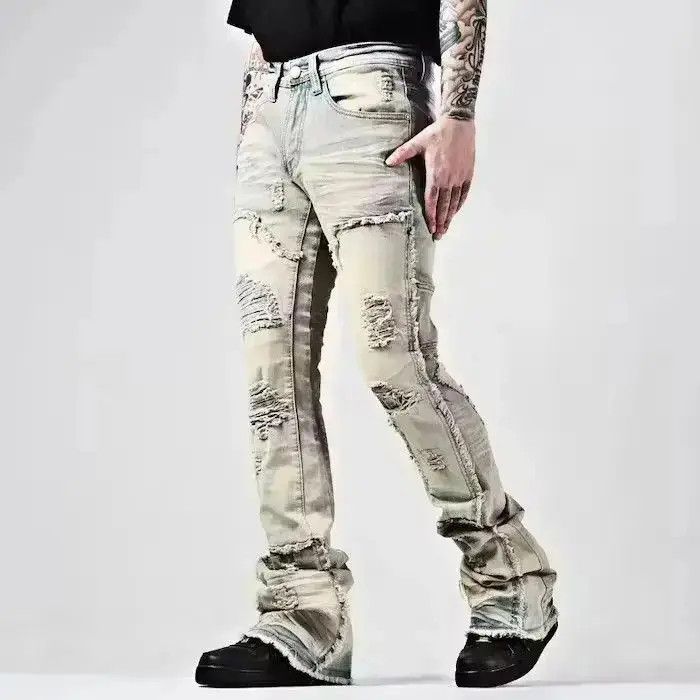 Japanese Brand Distressed Cargo Stack Denim Jeans Size US 32 / EU 48 - 5 Thumbnail