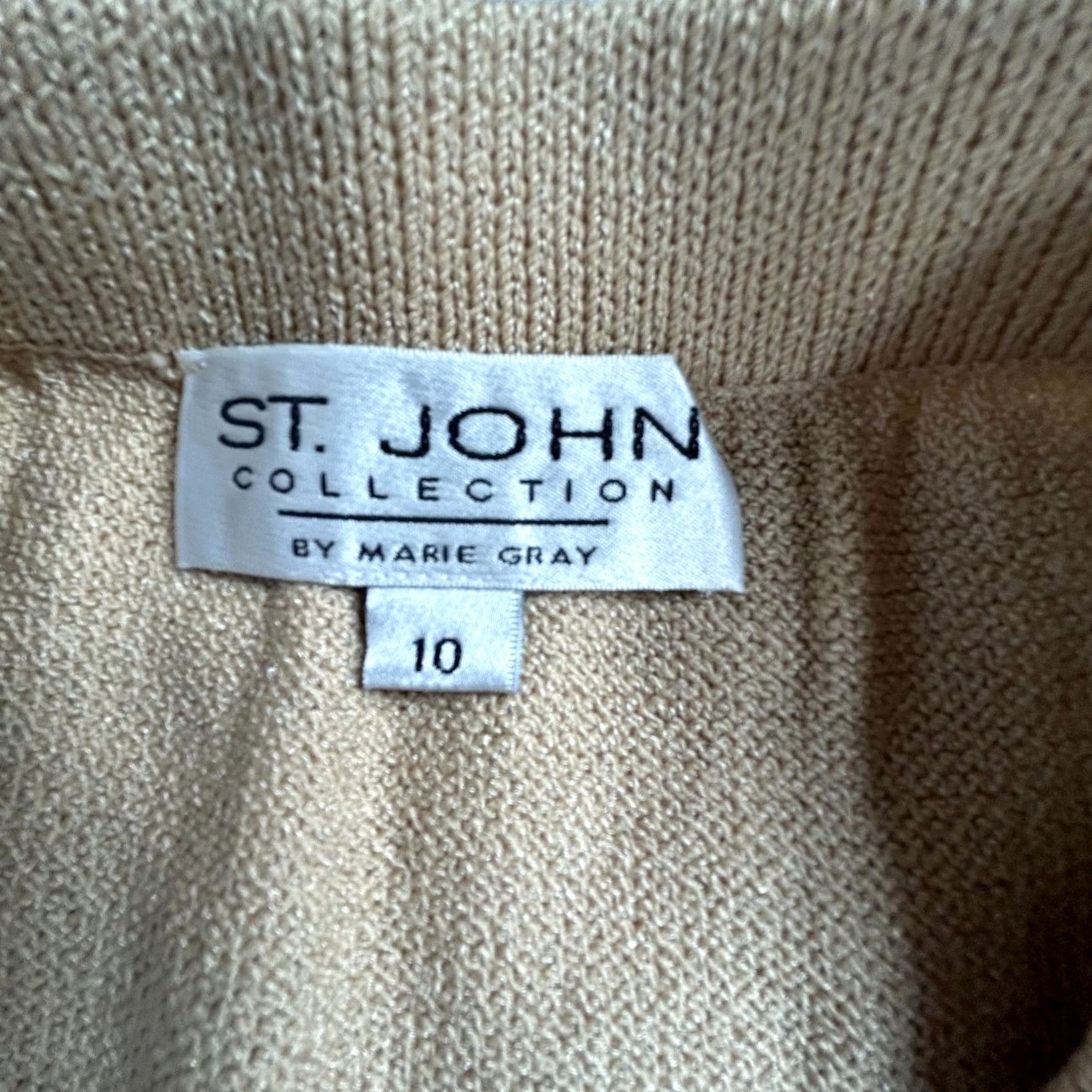 Vintage St John Collection Marie Gray Womens Knitted Ribbed Straight Skirt Beige Size 10 Size 32" / US 10 / IT 46 - 3 Thumbnail