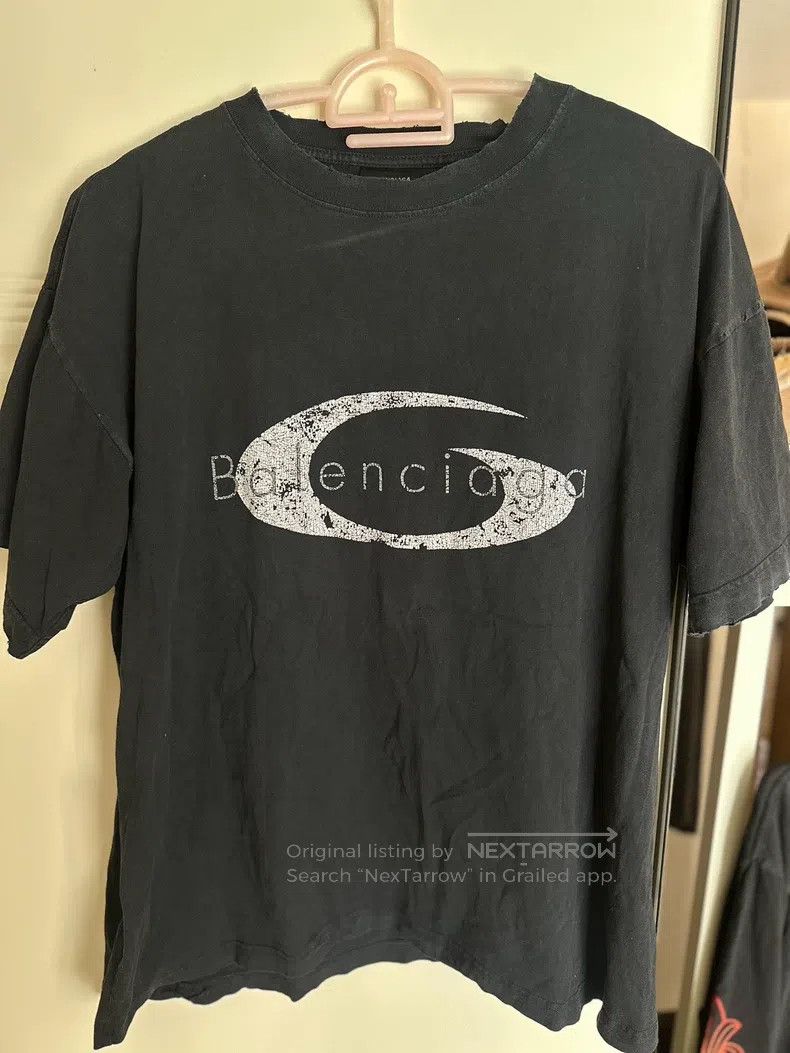 Balenciaga Rimmed crackled distressed short-sleeve T-shirt