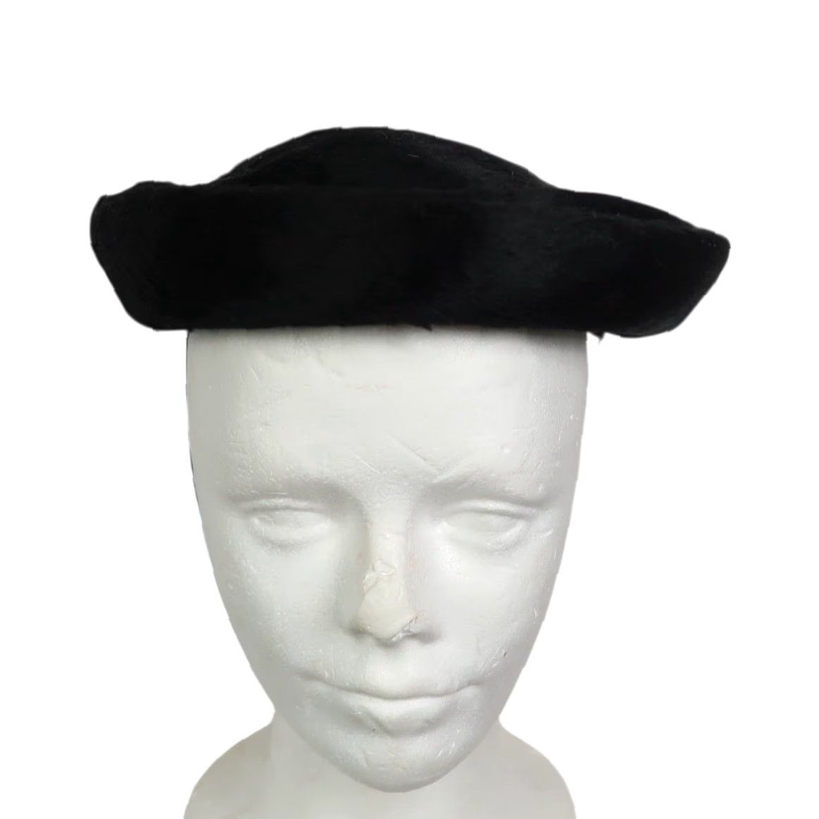 Velvet VINTAGE 60s Black Faux Fur Velvet Beret Hat w/ Chin Strap Beret Women One Size Black 60s Party Cocktail Cap Womens Size ONE SIZE - 2 Thumbnail