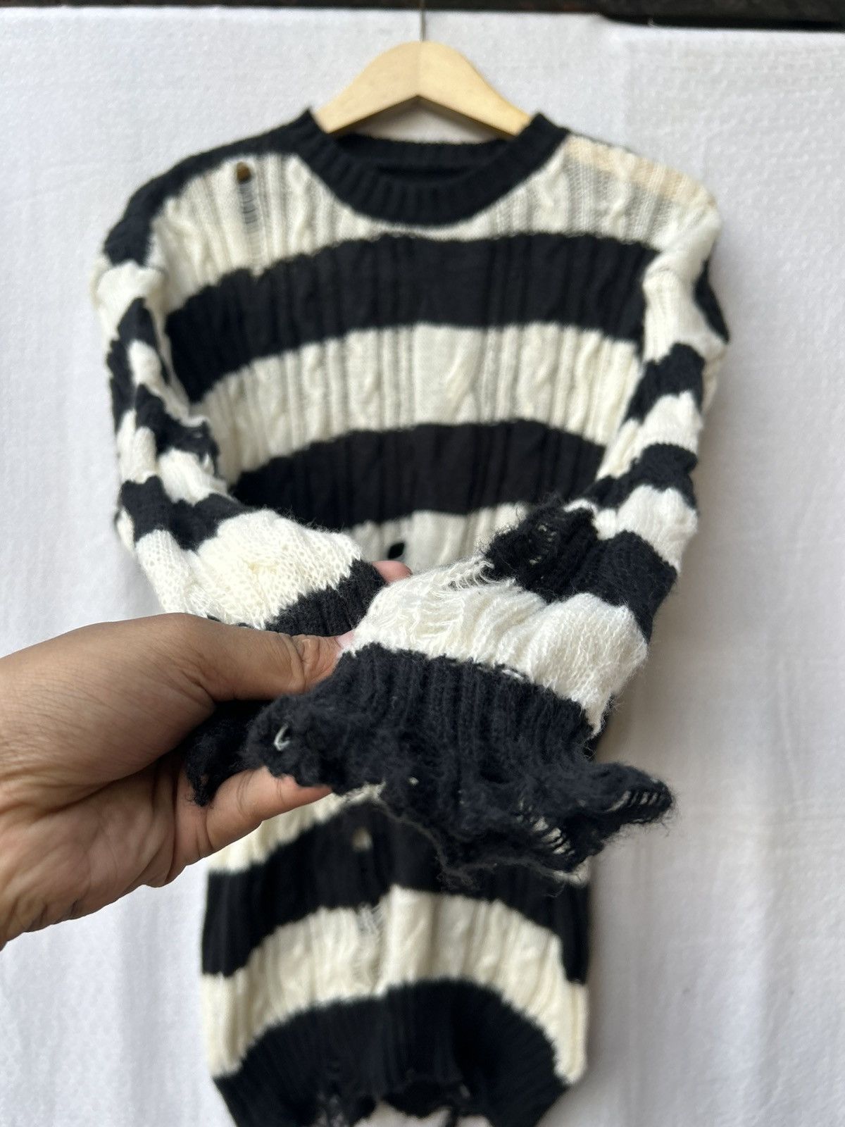 If Six Was Nine × Japanese Brand × Le Grande Bleu (L.G.B.) Distressed Crazy Mohair Grunge Knitted Stripe Styled Size US L / EU 52-54 / 3 - 4 Thumbnail