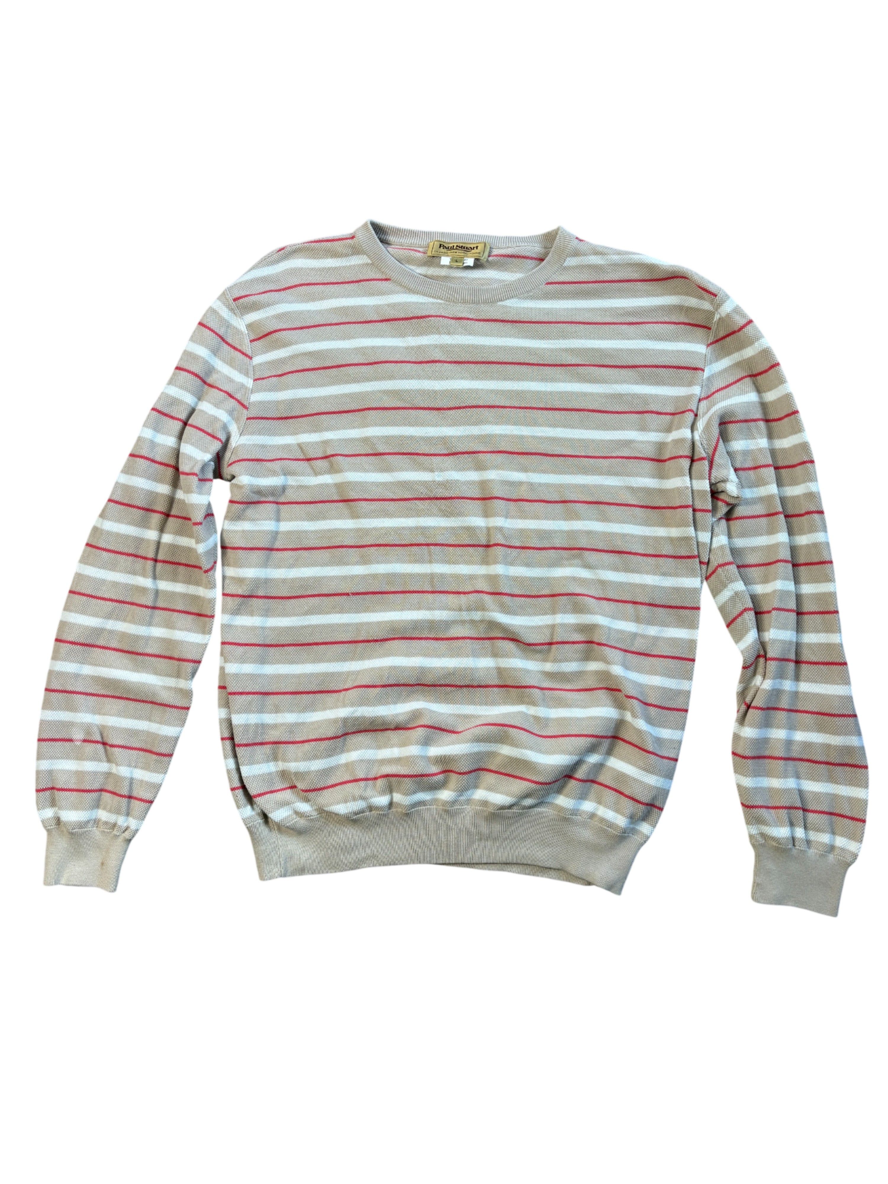 Paul Stuart Striped Cotton Crewneck Sweater Size US L / EU 52-54 / 3 - 1 Thumbnail