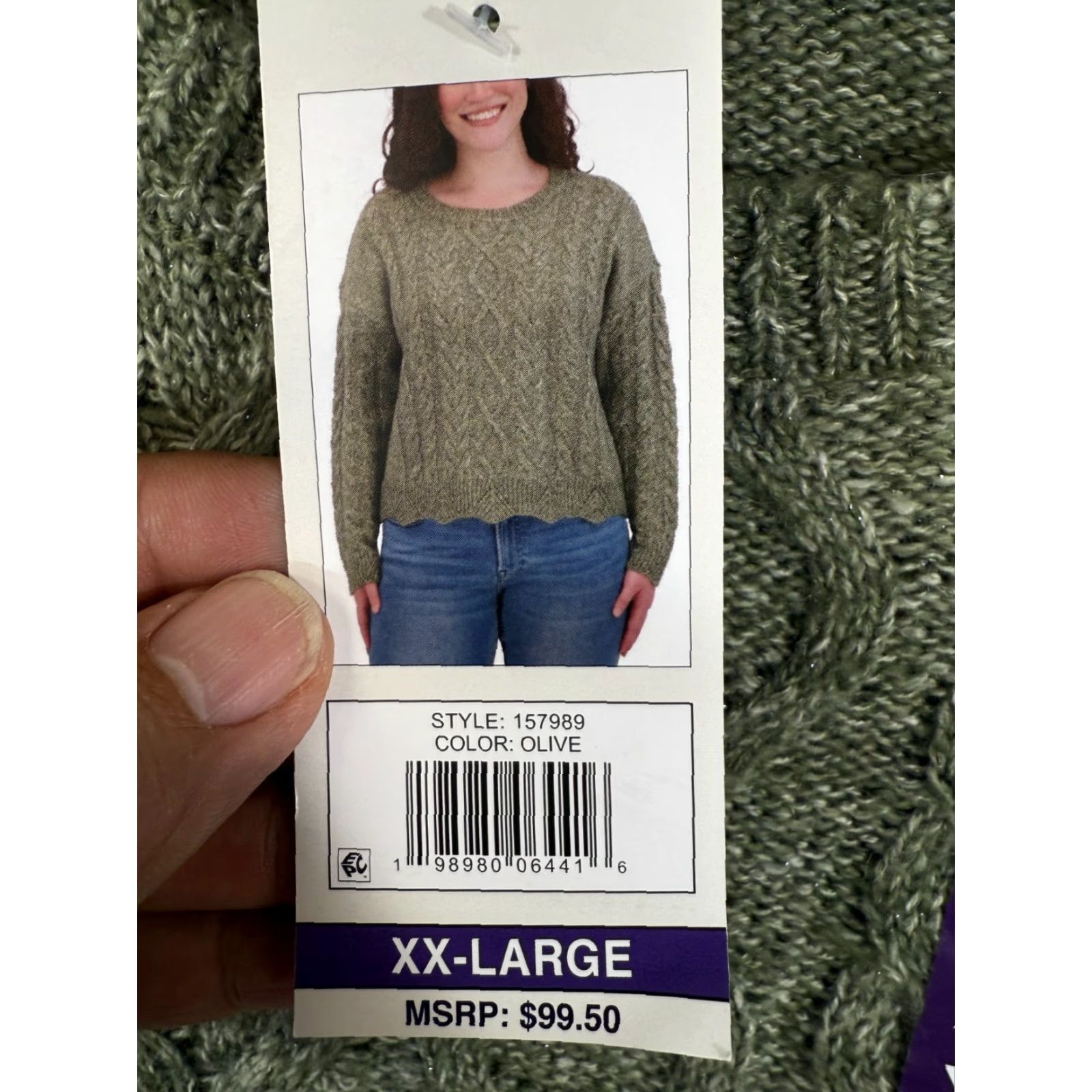 Lucky Brand Lucky Brand Sweater Womens 2XL Olive Green Cable-Knit Scalloped Hem NWT Comfort Casual Size XXL / US 16-18 / IT 52-54 - 6 Thumbnail