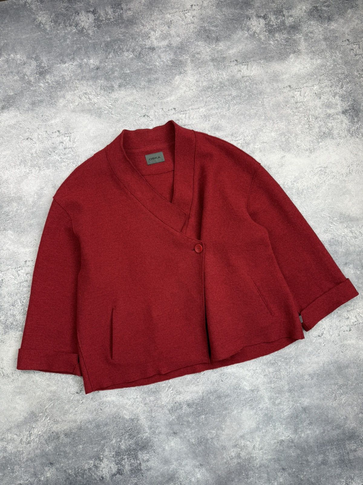 OSKA Oska Boiled Wool Coat Jacket Red Blazer Avant Garde Cardigan Size L / US 10 / IT 46 - 4 Thumbnail
