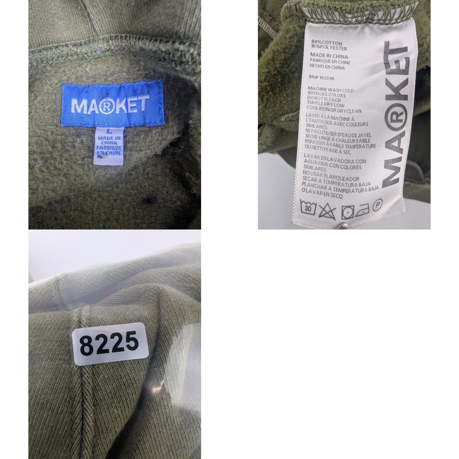 Market MARKET Hoodie Mens Large Pullover Olive Green Graphic Print Sweater Streetwear Hip Hop Designer Size US L / EU 52-54 / 3 - 9 Thumbnail