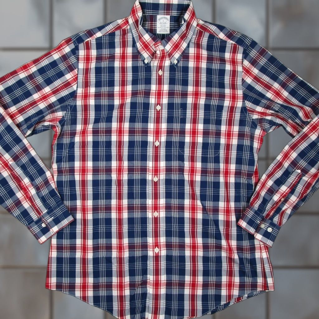 Brooks Brothers Brooks Brothers Regent Non-Iron Shirt Mens L Red White Blue Plaid Supima Cotton Shirt Size US L / EU 52-54 / 3 - 1 Thumbnail