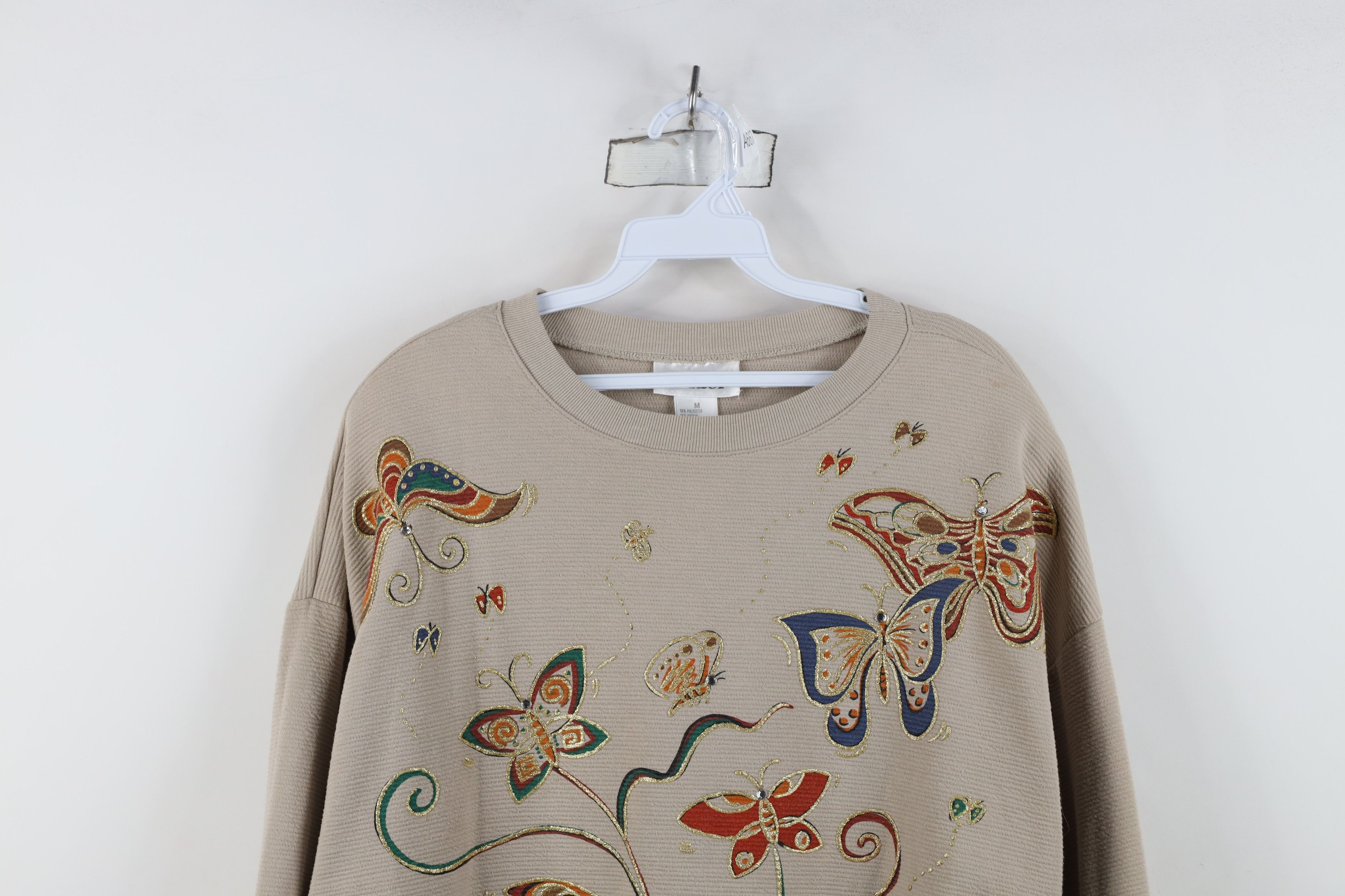 Vintage Vintage 90s Streetwear Butterfly Flower Sweatshirt Beige Size M / US 6-8 / IT 42-44 - 2 Thumbnail