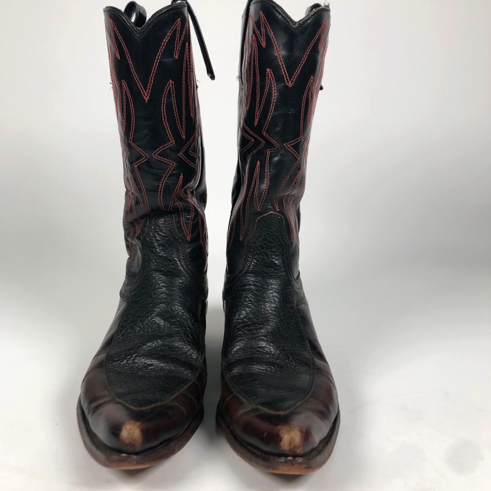 Durango VINTAGE Durango Boots Western Cowboy Mens 10.5 D Black Leather Mid-Calf Pointed Toe Pull On | Embroidered Logo | Boots | Durango | USA Made Size US 11 / EU 44 - 3 Thumbnail