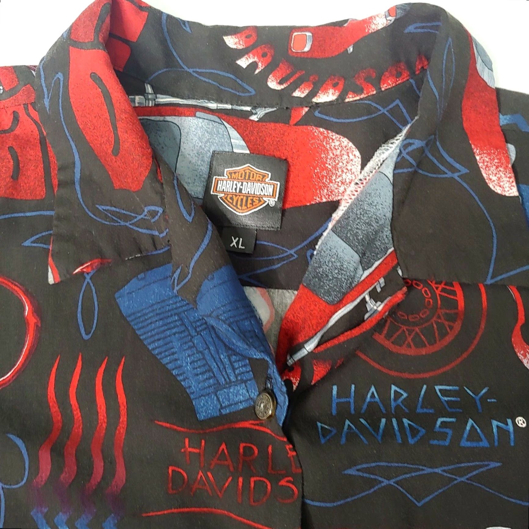 Harley Davidson Harley-Davidson Shirt Women L Black Multicolor Tori Richard for Harley-Davidson Blouse Casual Short Sleeve Biker Motorcycle Size L / US 10 / IT 46 - 4 Thumbnail