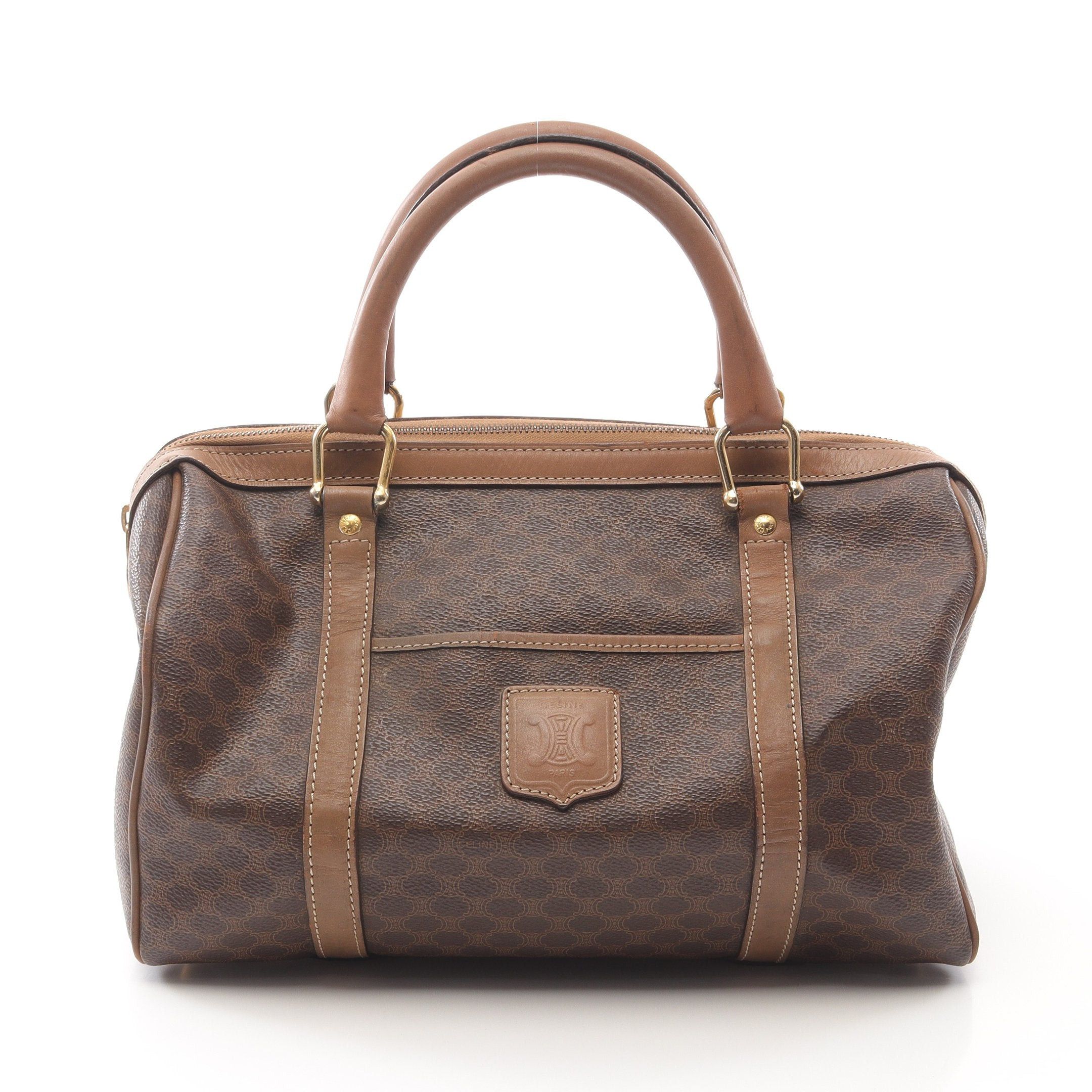 Celine Celine Macadam Handbag Mini Boston Bag Leather Brown Gray Size ONE SIZE - 1 Thumbnail