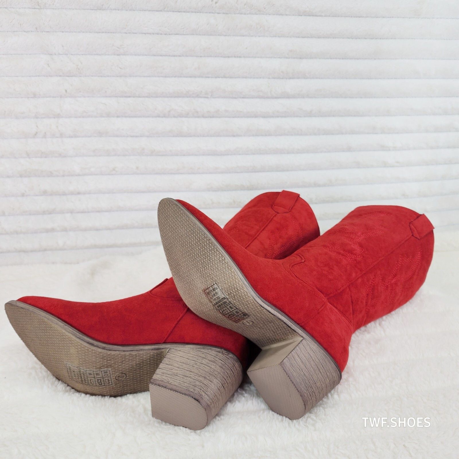 Other Wild Ones Red Faux Suede Pull On Mid Calf Cowboy Cowgirl Boo Size US 10 / IT 40 - 4 Thumbnail