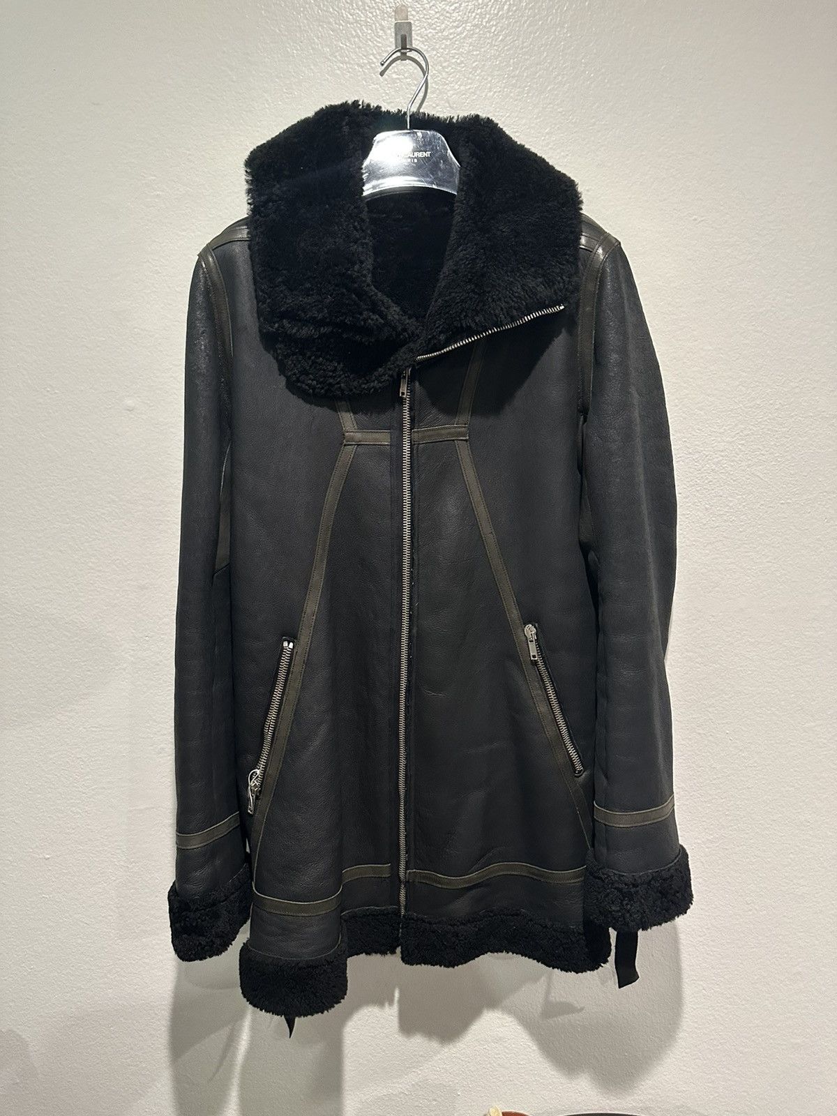 image of Rick Owens Fw08 Shearling Funnel Neck Long Coat in Black, Men's (Size Medium)